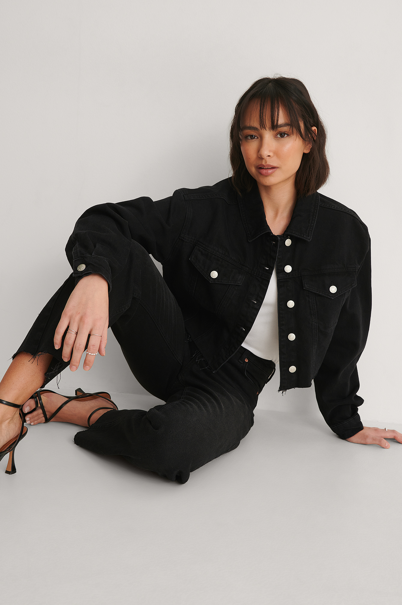 black raw hem denim jacket