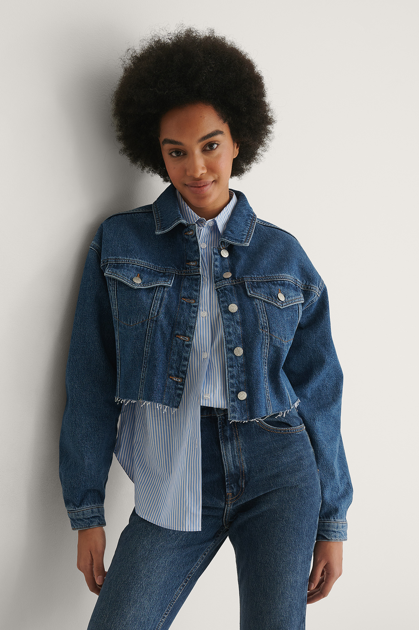 cropped dark blue denim jacket