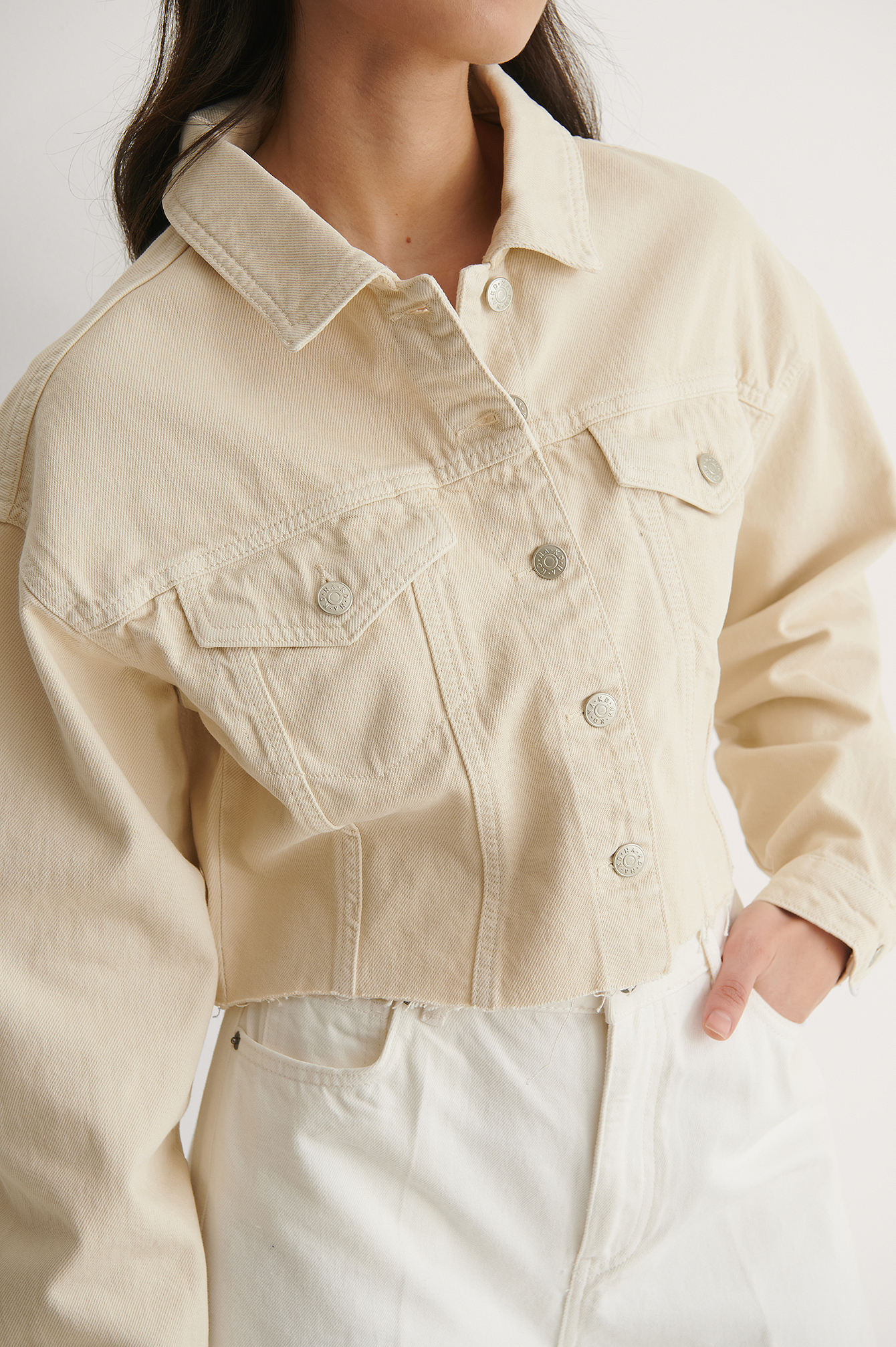 cropped cream denim jacket