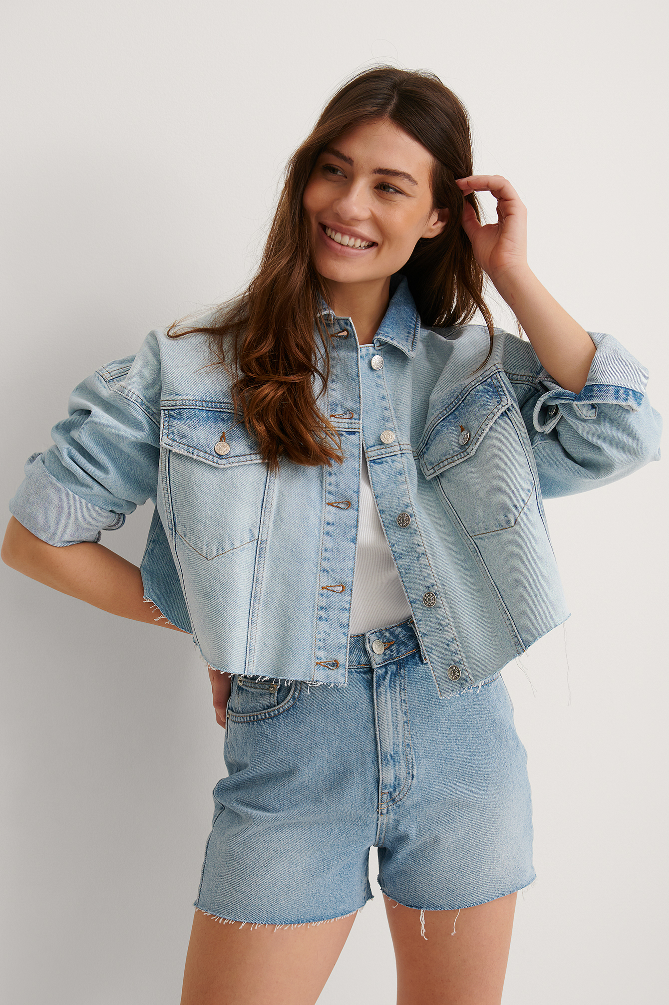 light blue cropped jacket