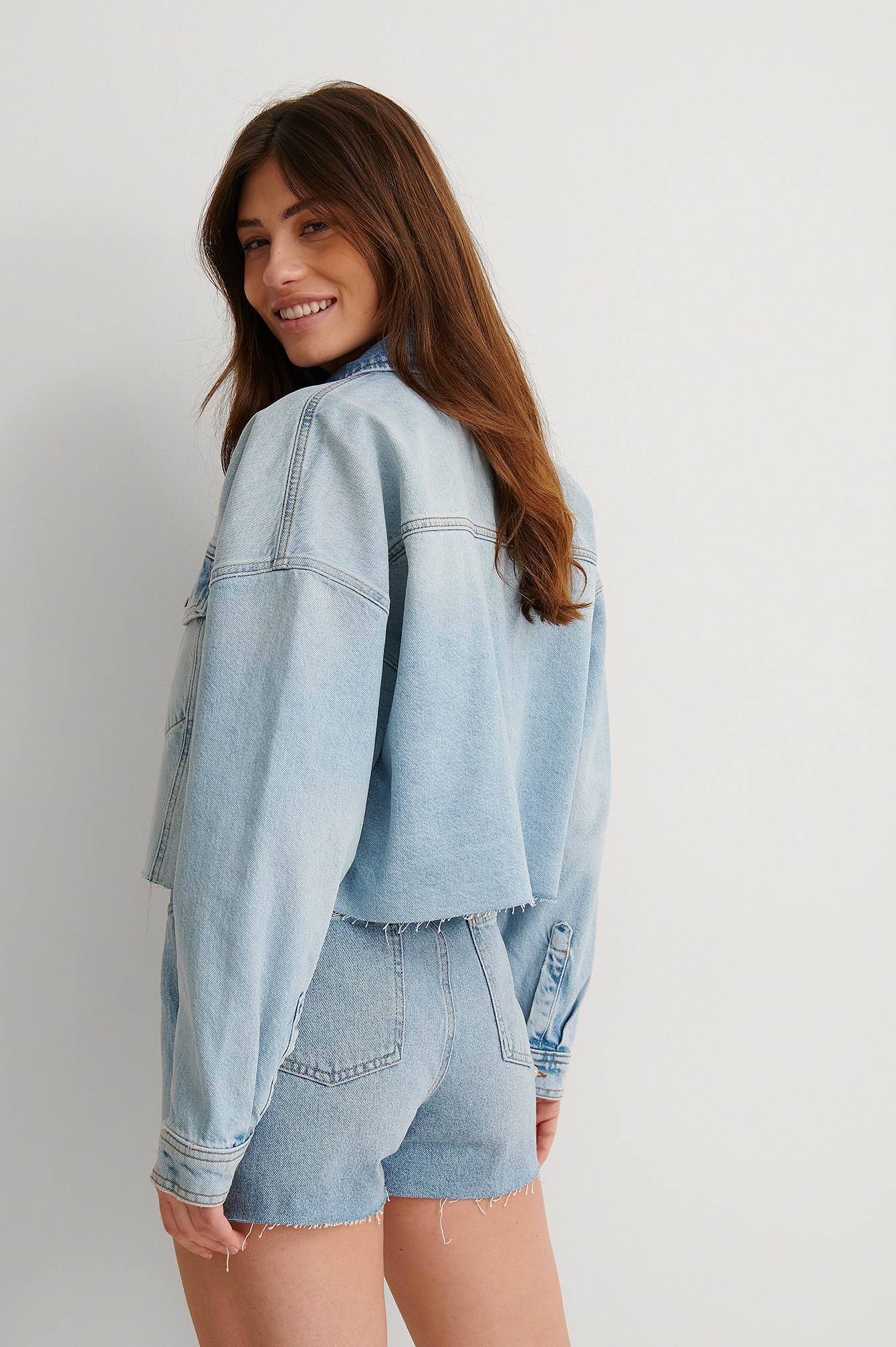 light blue cropped jean jacket