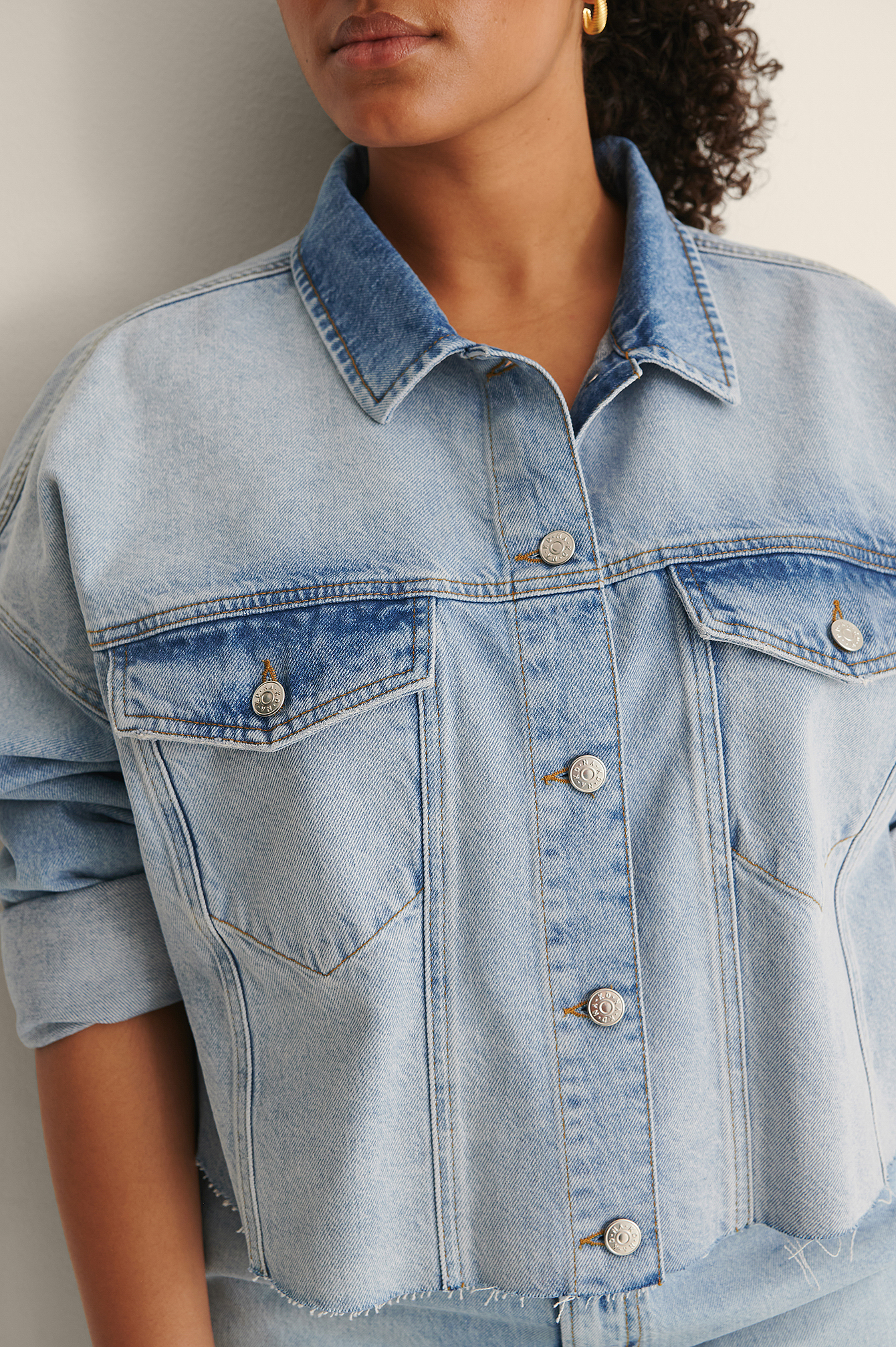 cropped light denim jacket