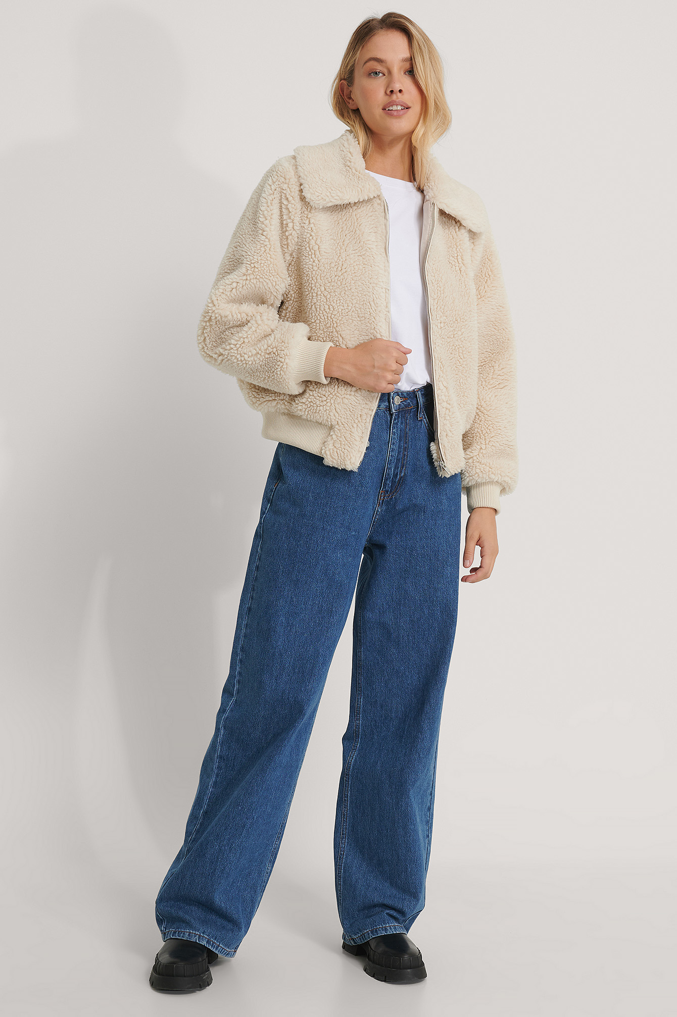 cropped teddy bomber