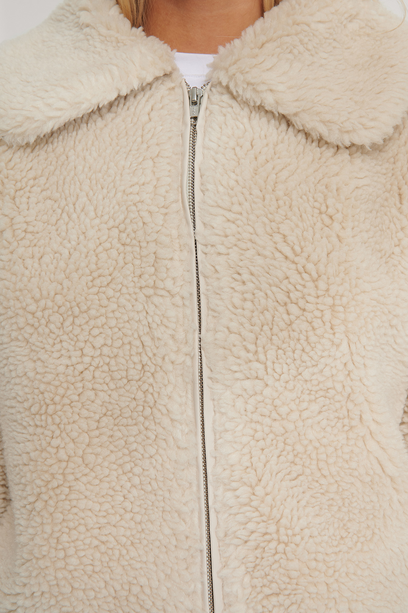 white cropped teddy jacket