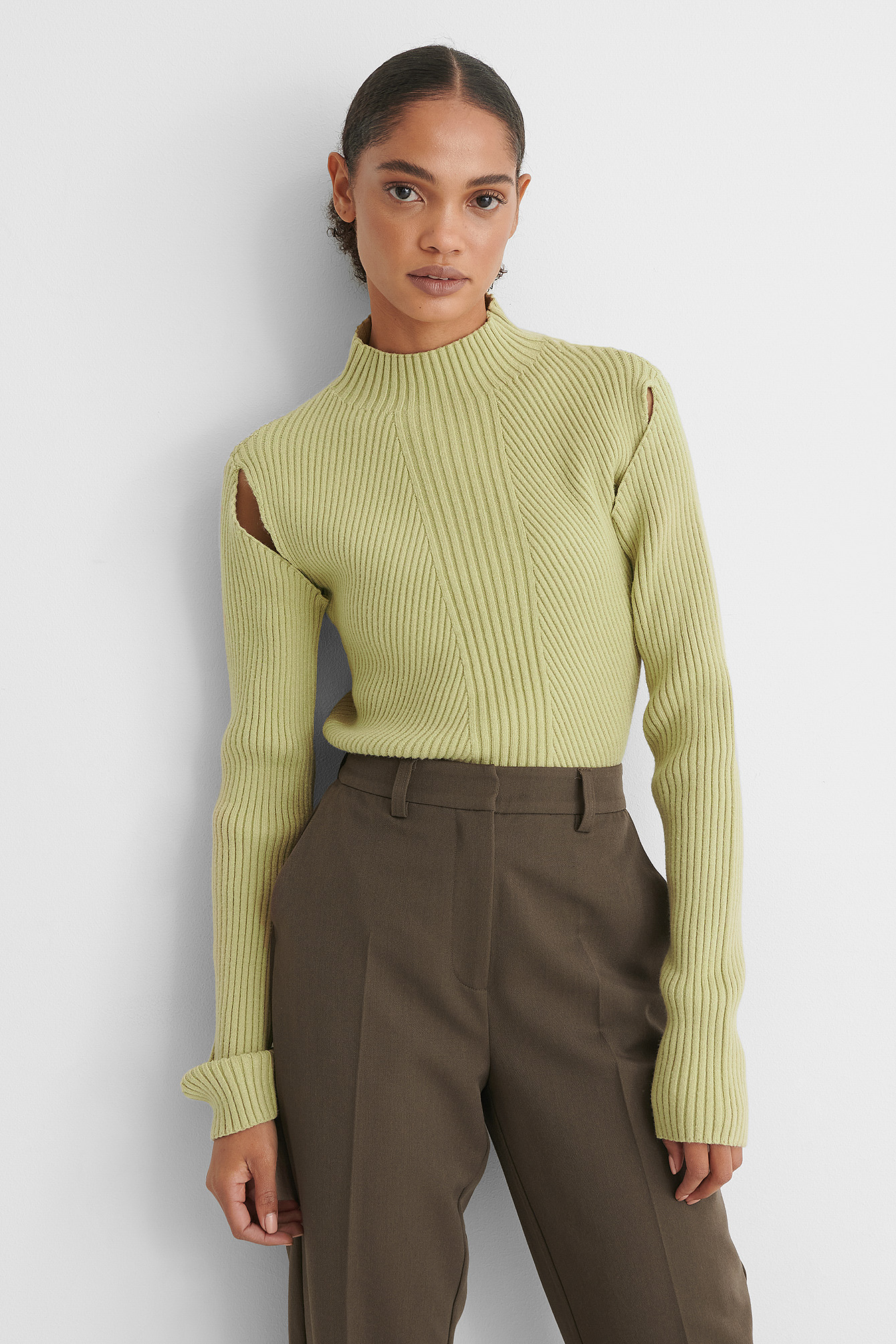 Cut Out Ribbed Knitted High Neck Sweater Green Na Kdlounge Com Cut Out Ribbed Knitted High Neck Sweater Green Na Kdlounge Com