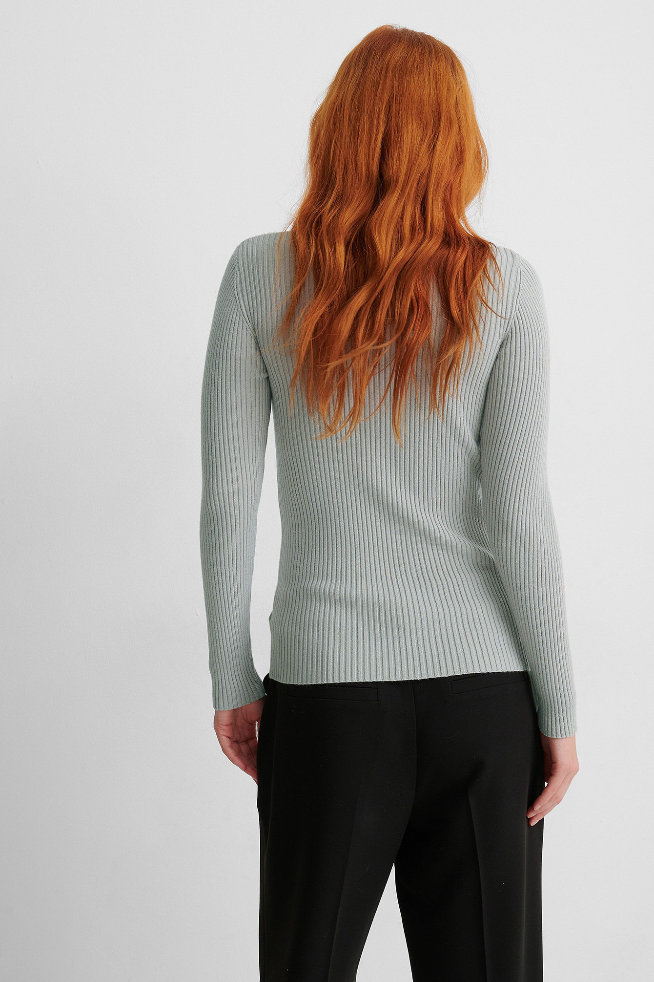 Grey Cut Out Ribbed Knitted Sweater