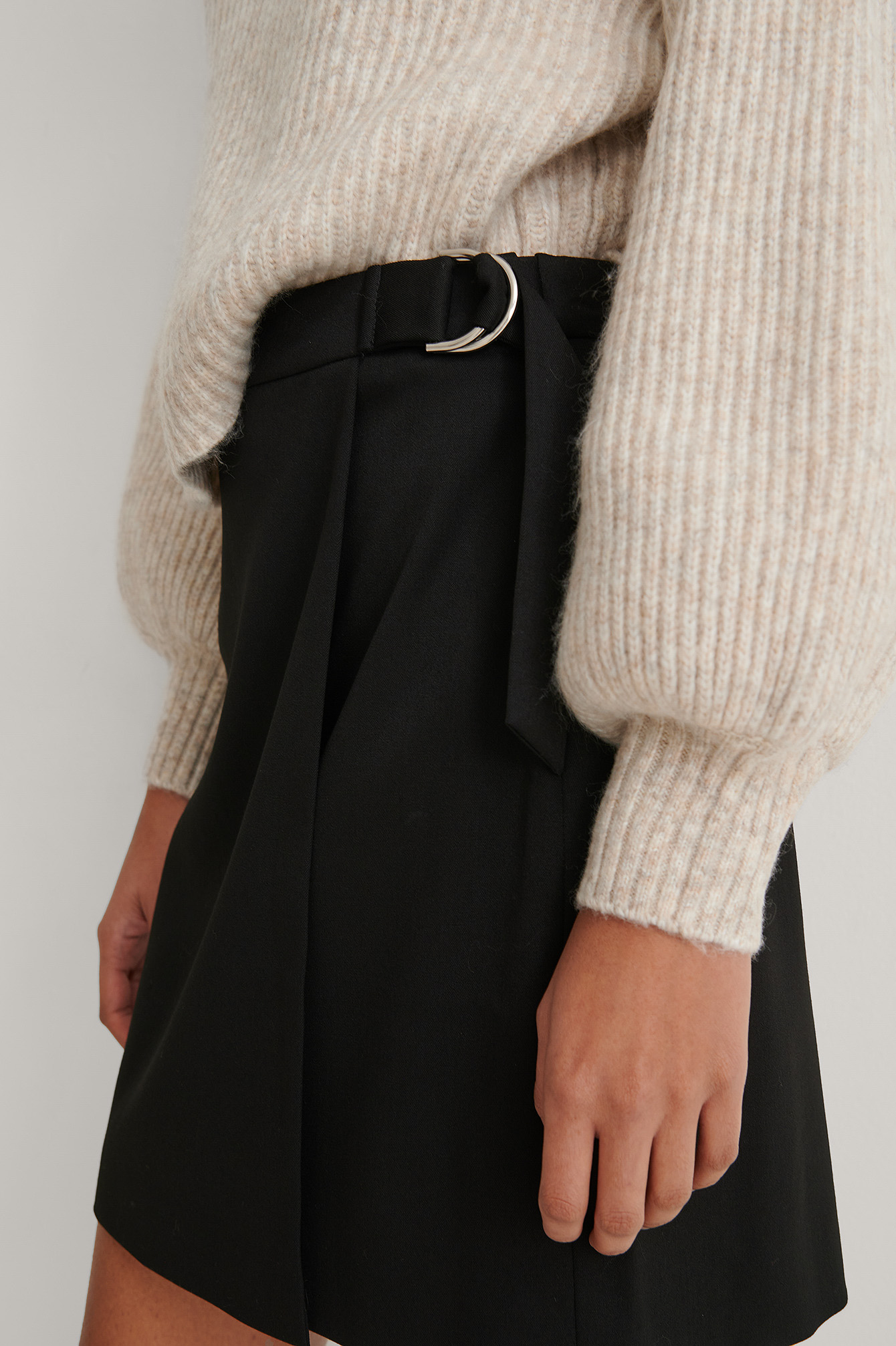 Black D-ring Overlap Mini Skirt