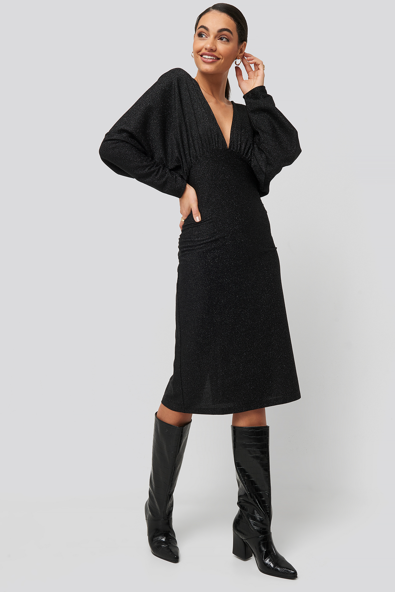 black deep neck dress