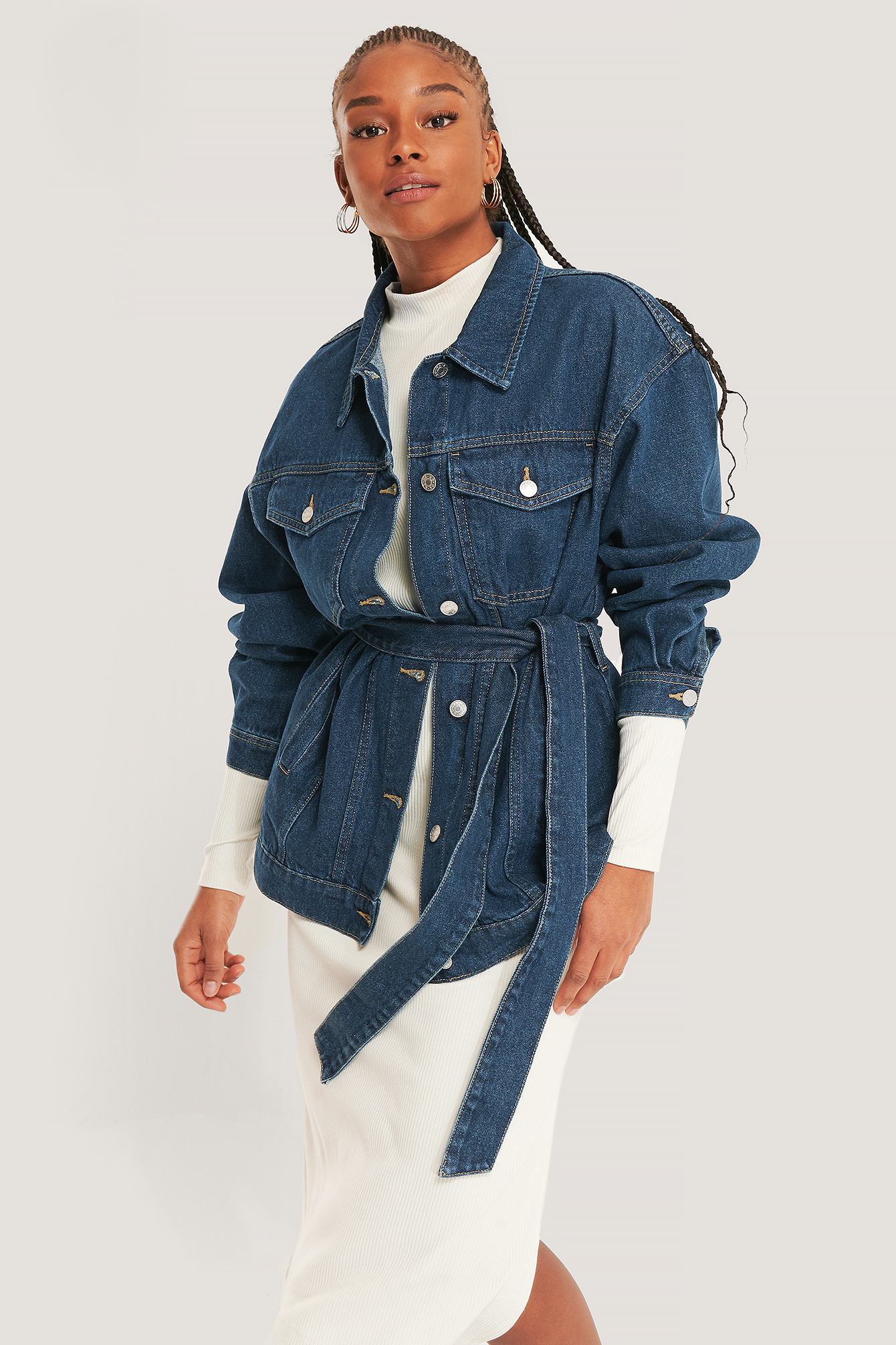 denim belted jacket