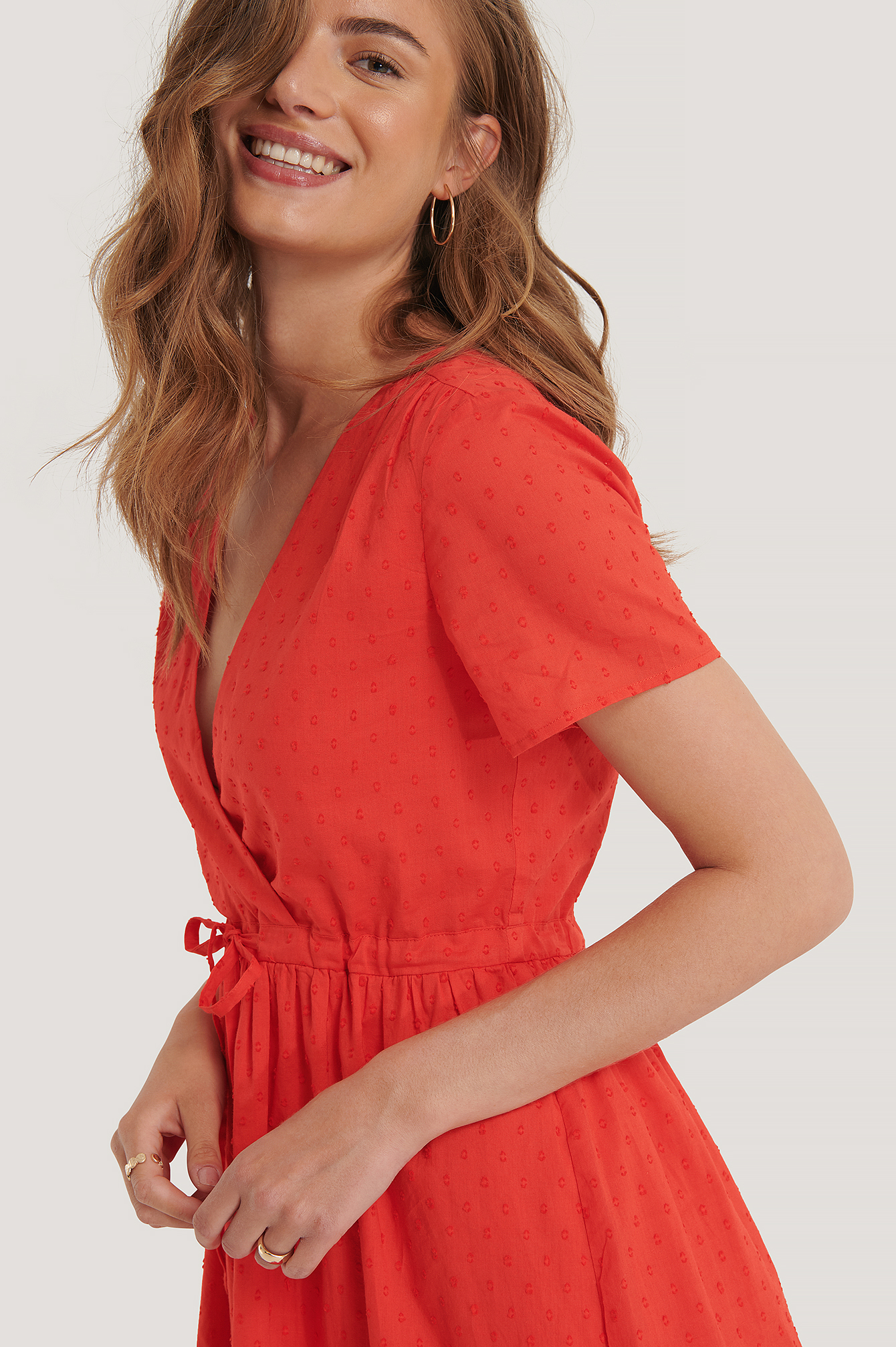 red drawstring dress