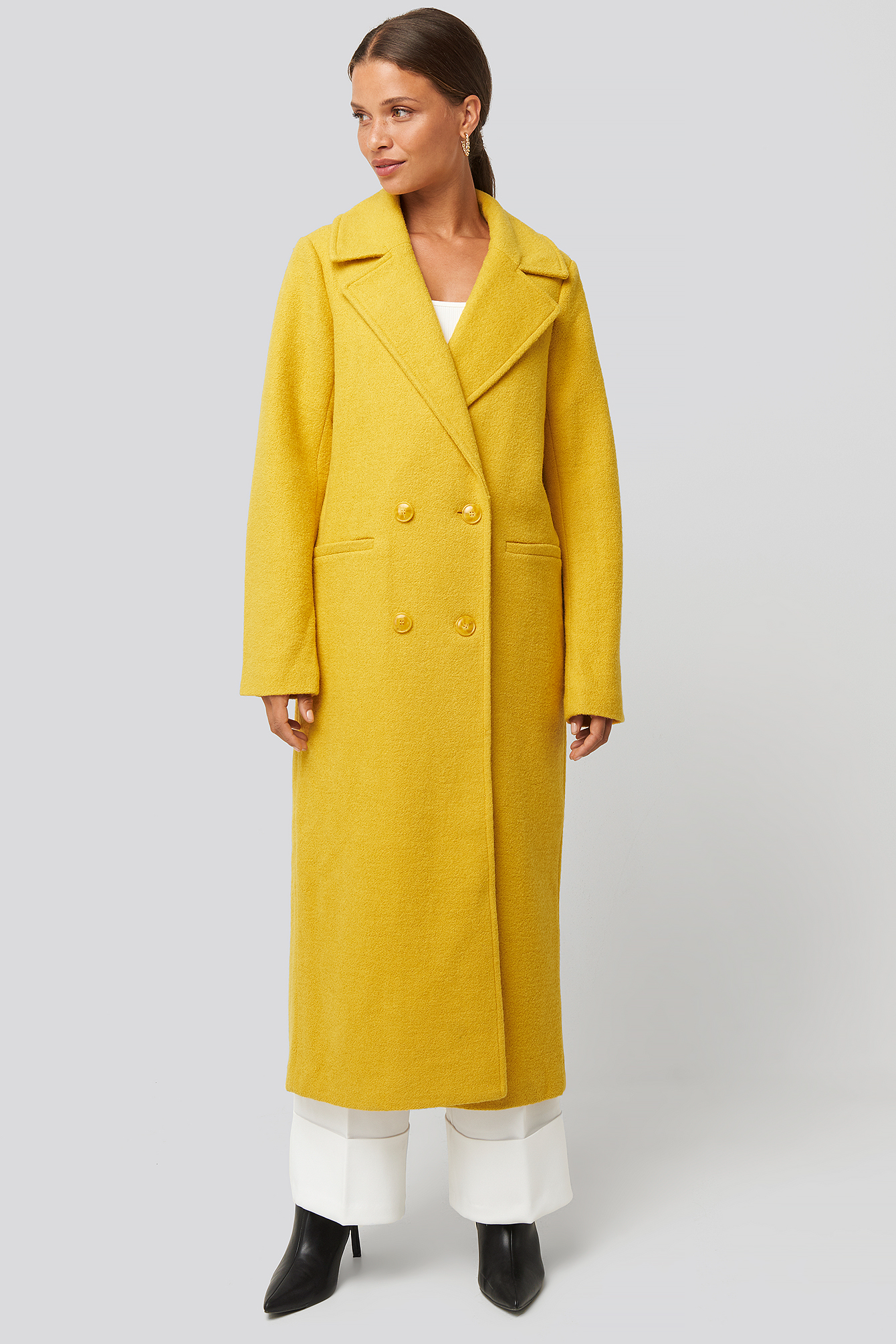 yellow double breasted coat