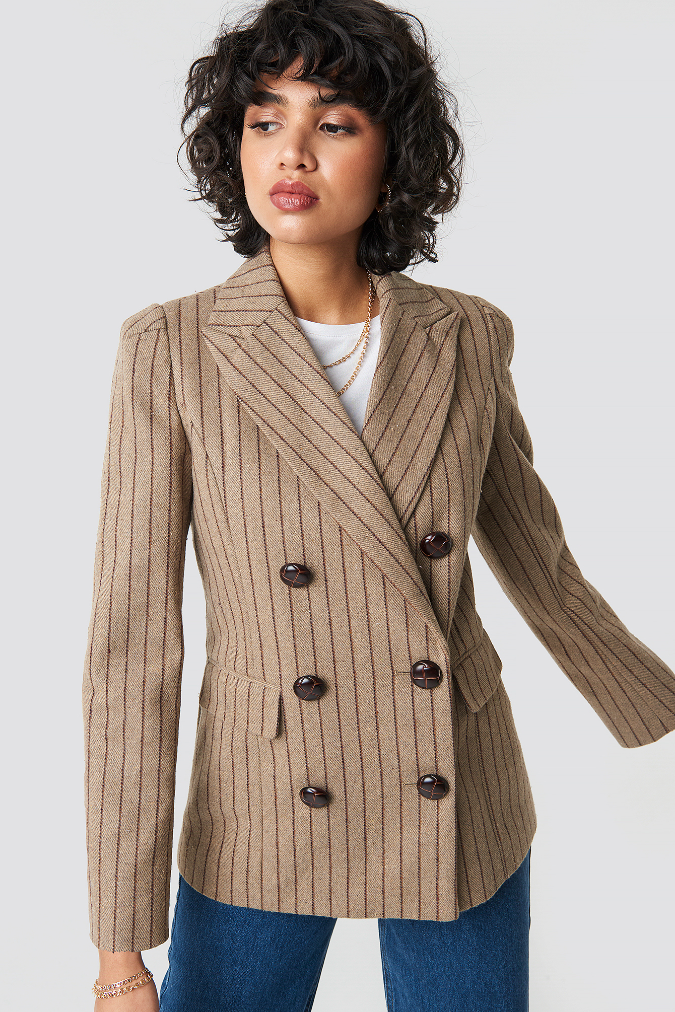 beige striped blazer