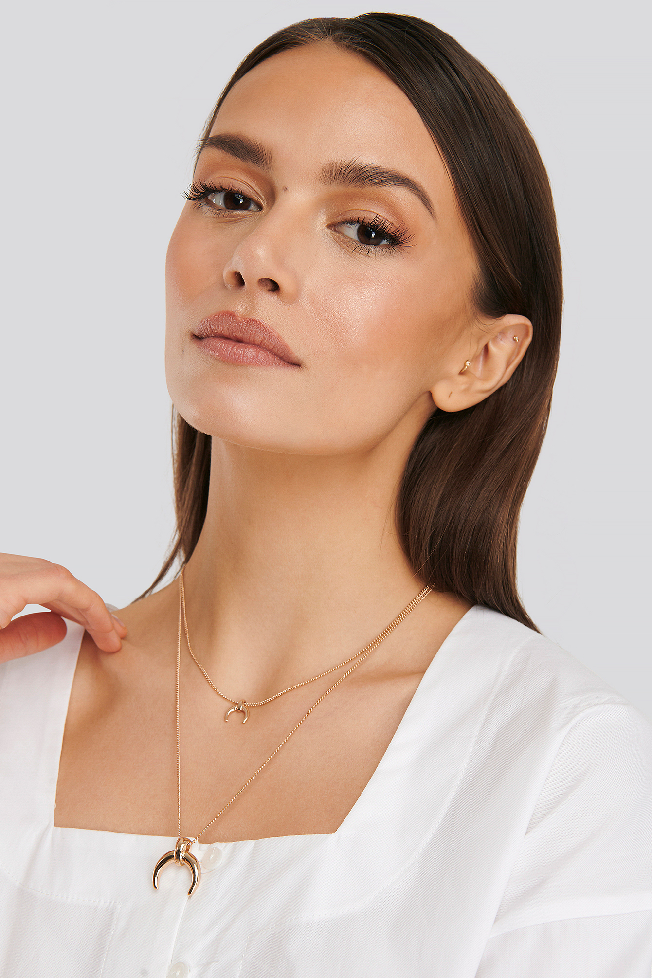 Double Crescent Pendant Necklace Gold