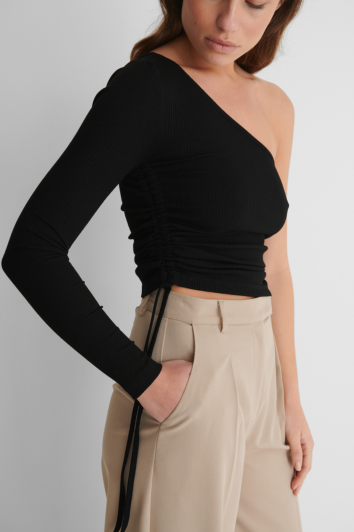 black one shoulder top