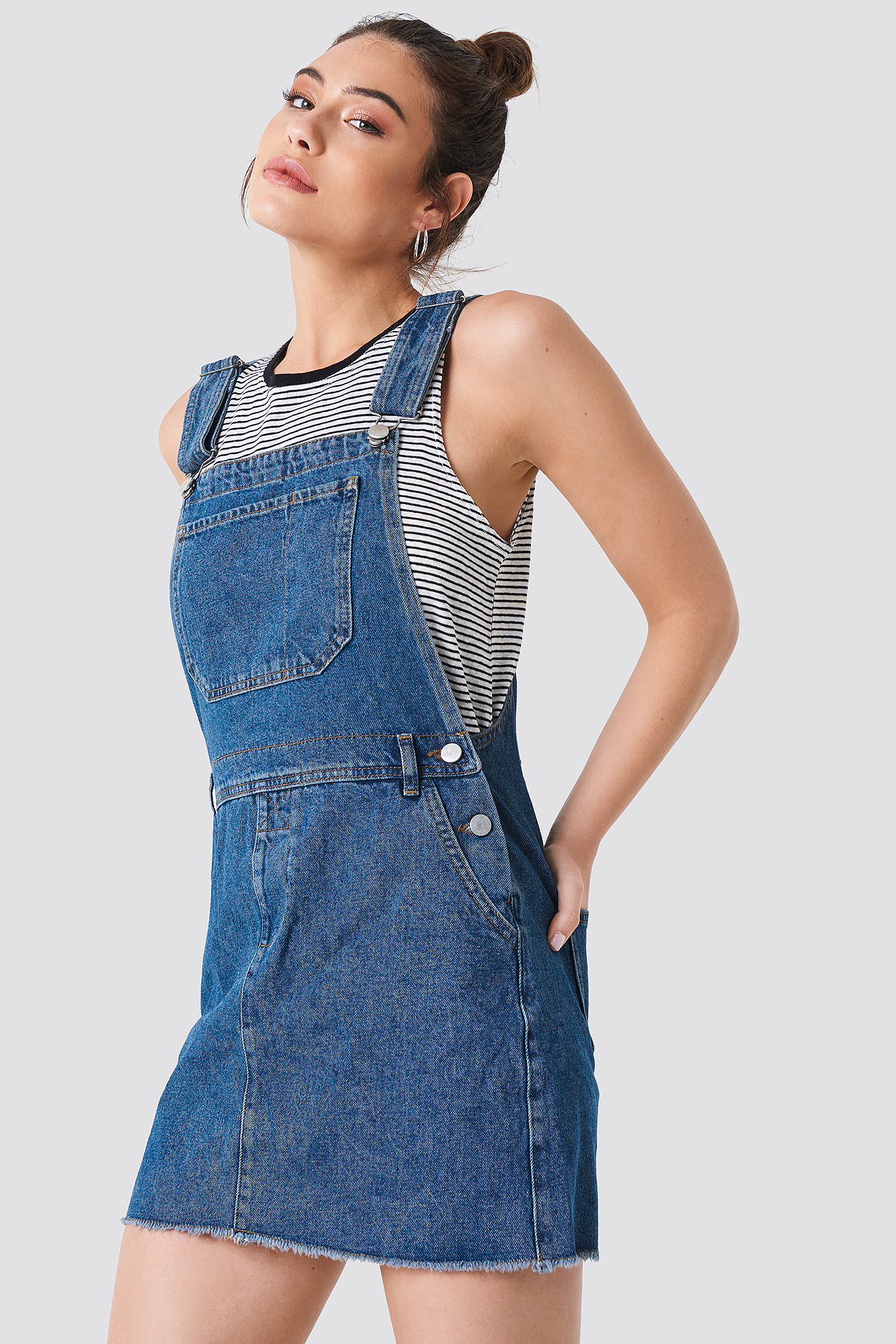 dark blue dungaree dress