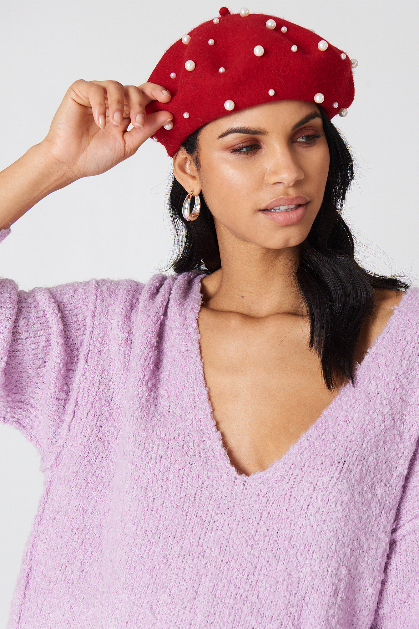 Red beret with pearls Clearance