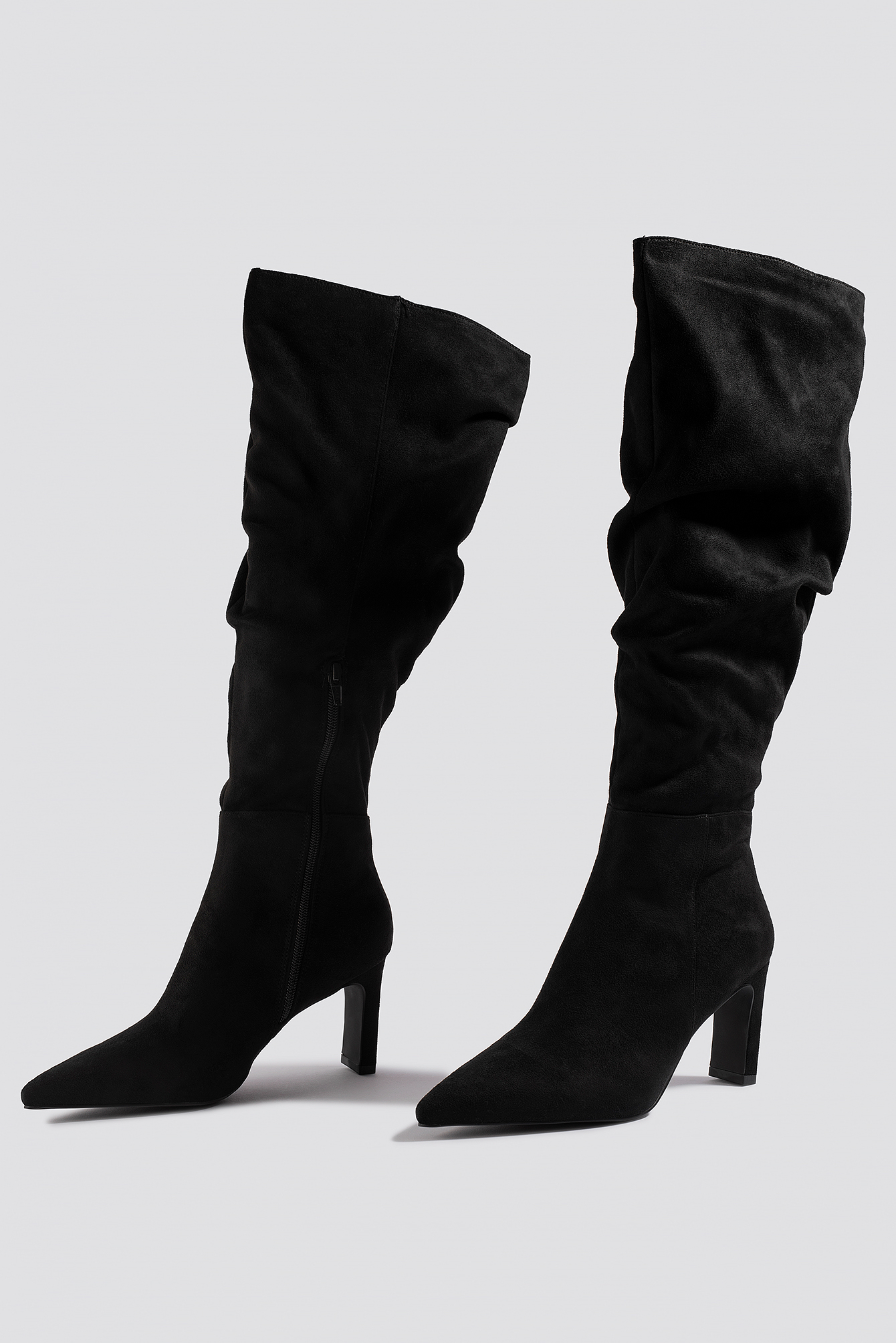 Faux Suede Loose Shaft Boots Black