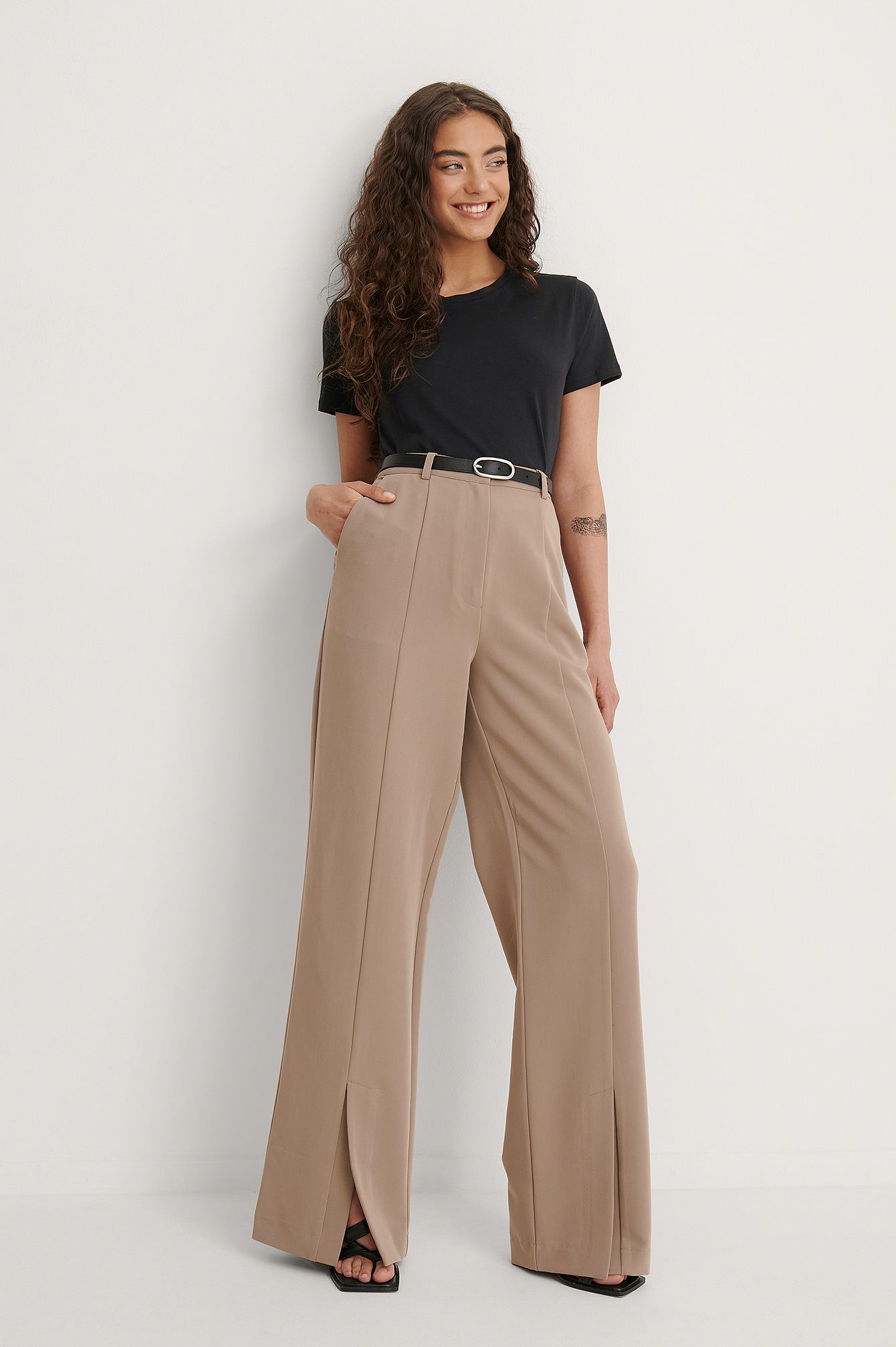 Taupe Front Slit Pants