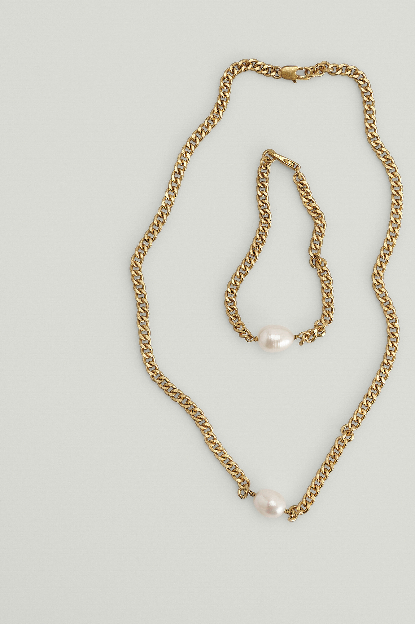 Gold Recycled Frosted Pearl Necklace & Bracelet Duo