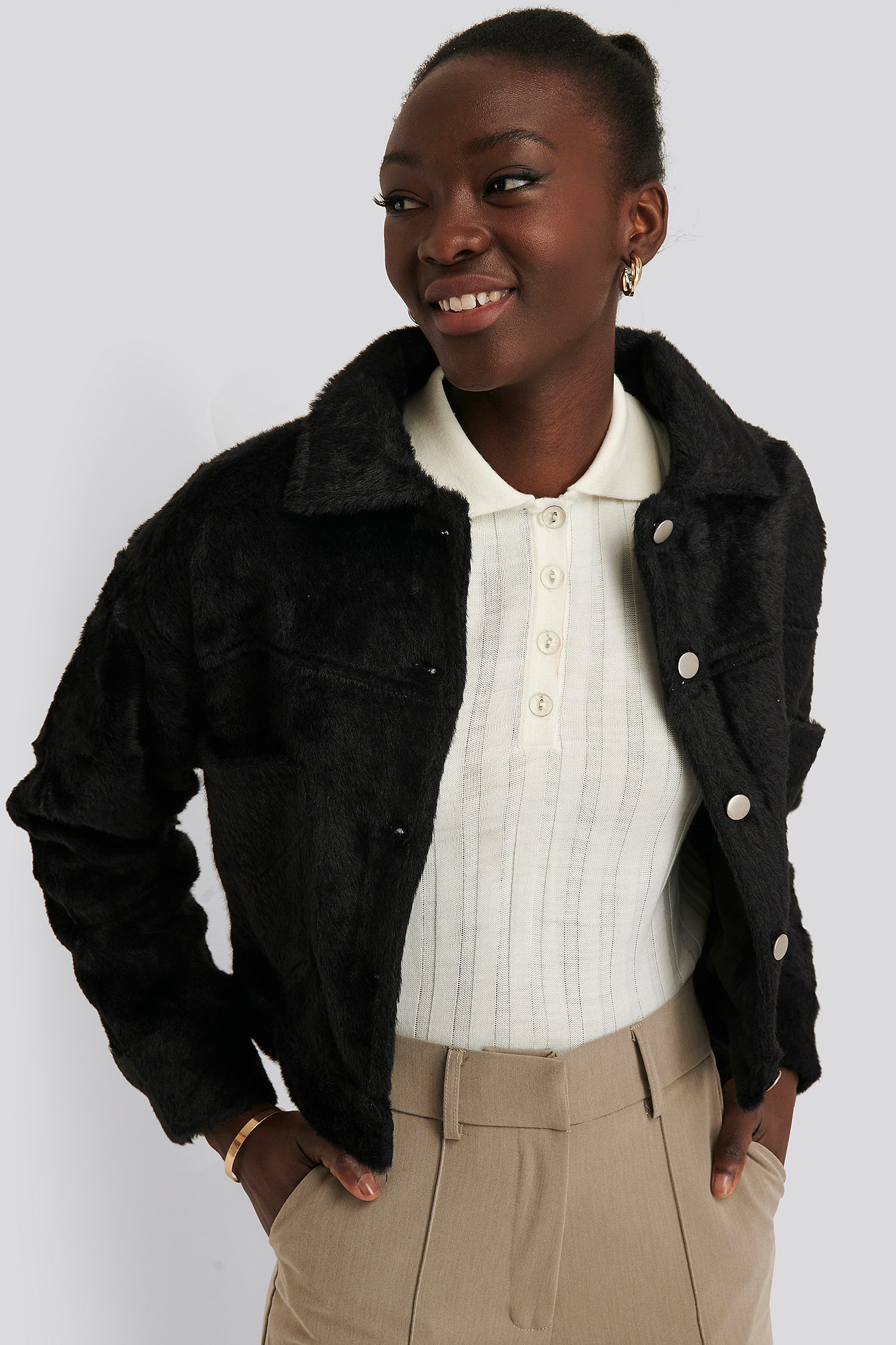 teddy fur jacket black