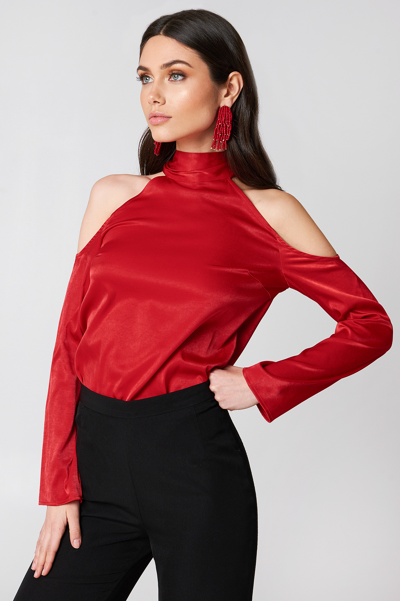 red high neck blouse