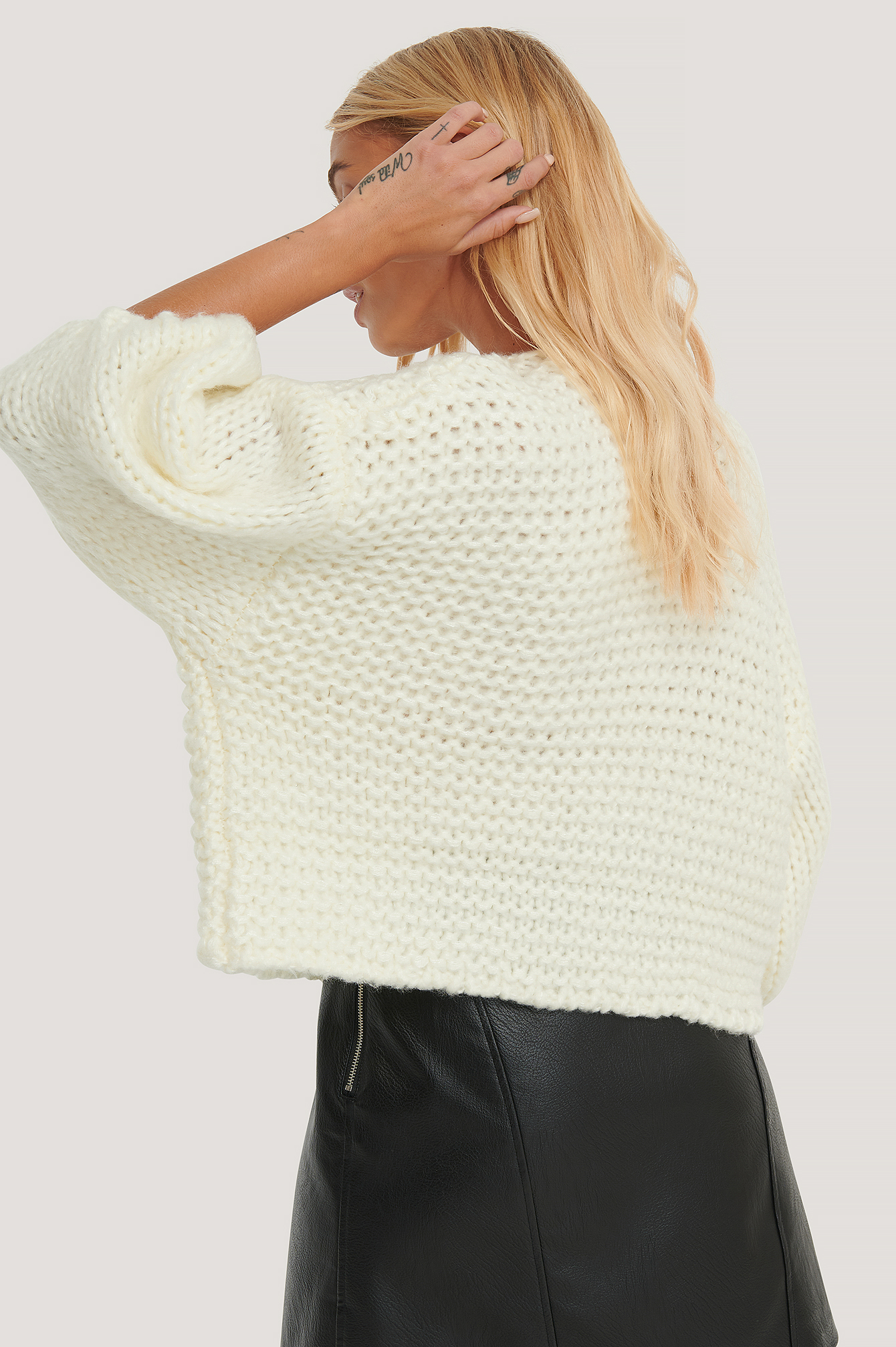 Heavy Knitted Short Sleeve Sweater White
