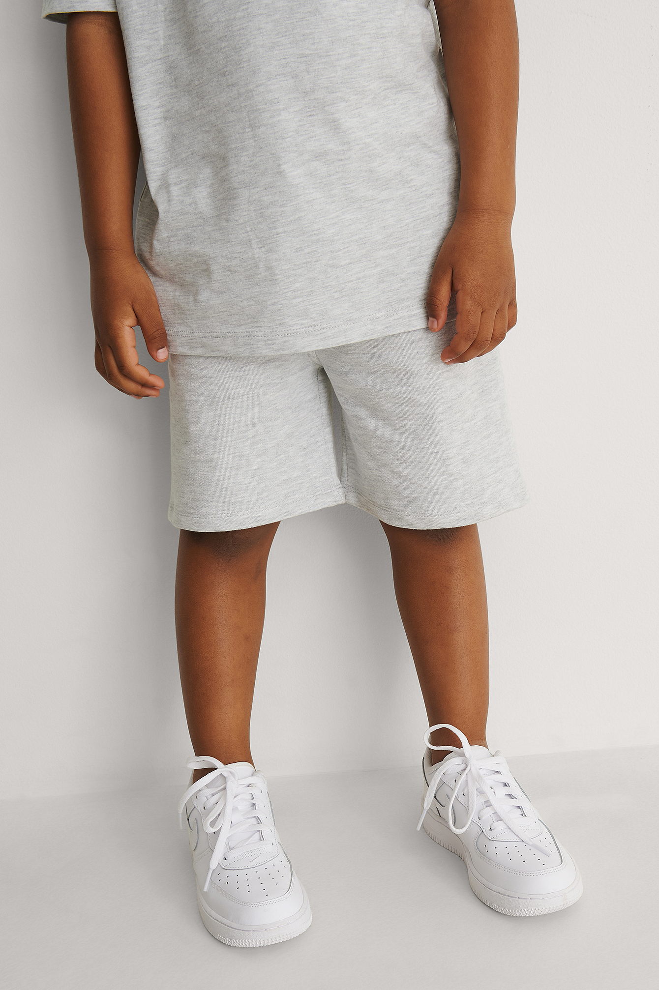 Light Grey Melange Basic Jersey Shorts