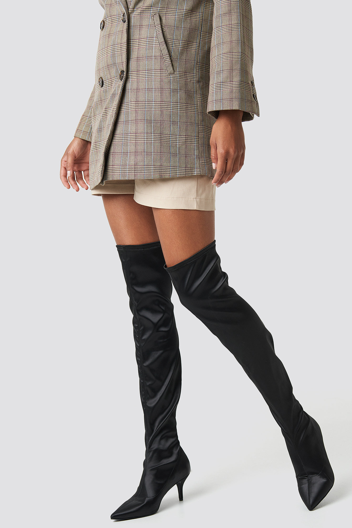 Knee High Satin Sock Boot Black | na-kdlounge.com