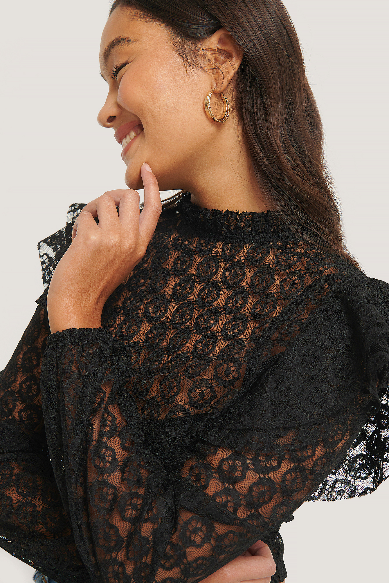 black lace frill top