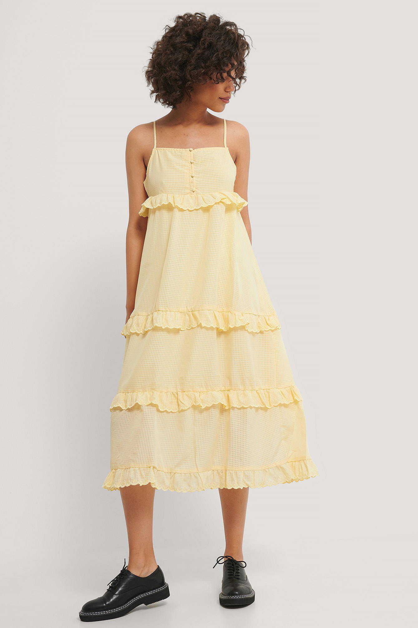 yellow frill frock