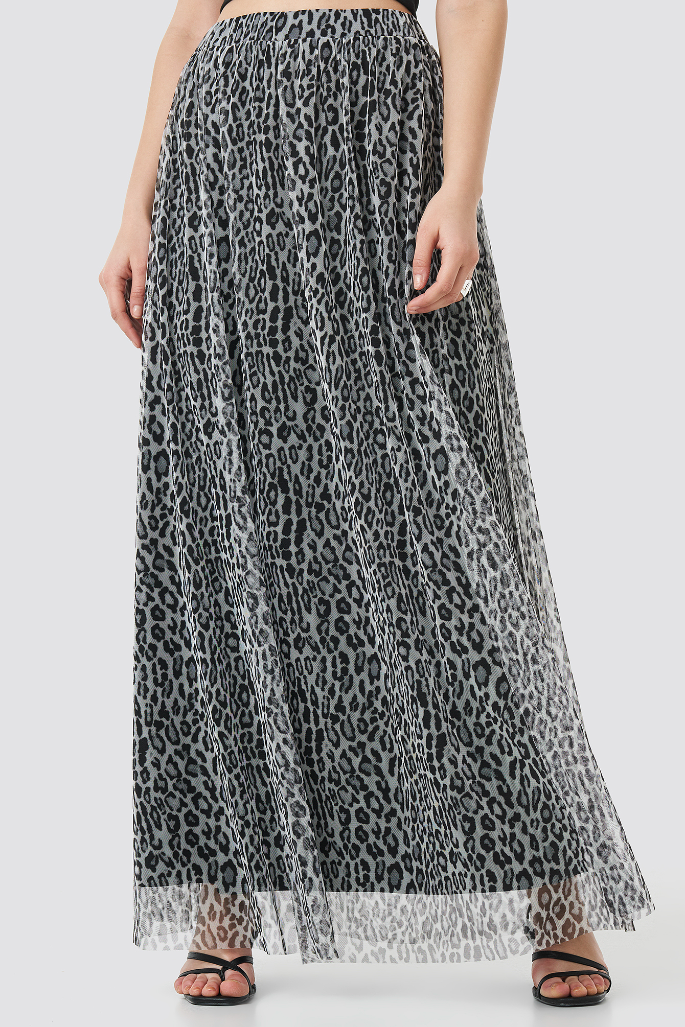 mesh leopard maxi skirt