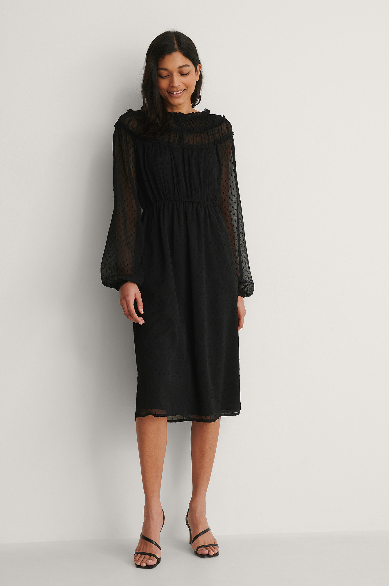 black long sleeve frill dress