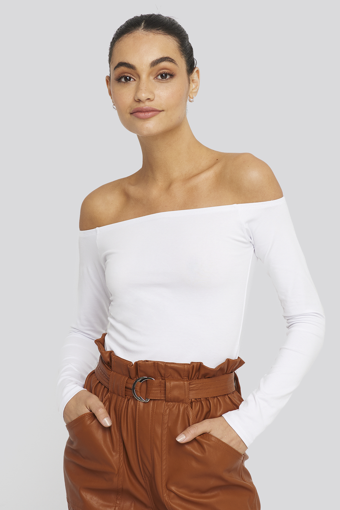white off the shoulder long sleeve