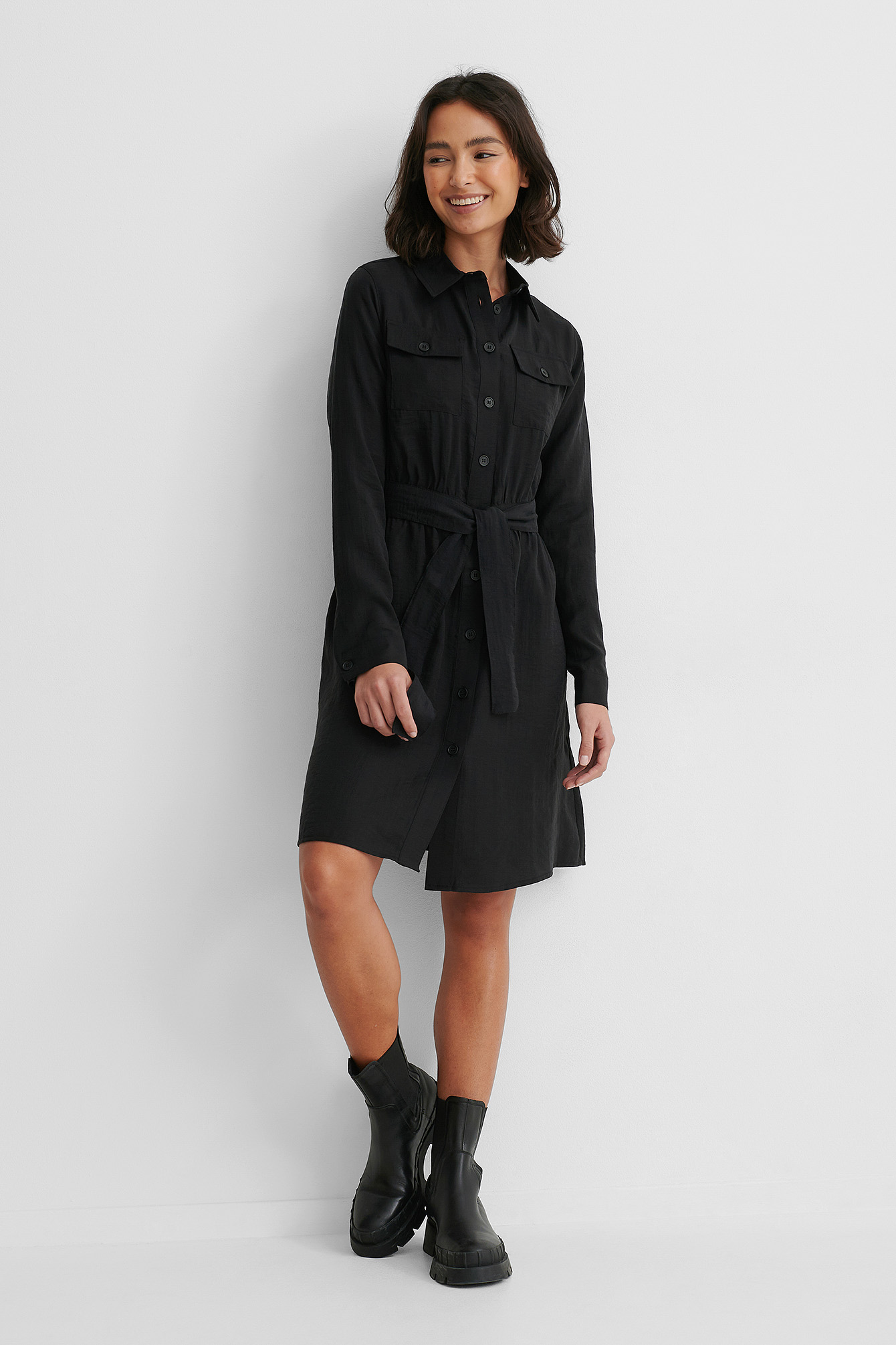 Long Sleeve Utility Dress Black