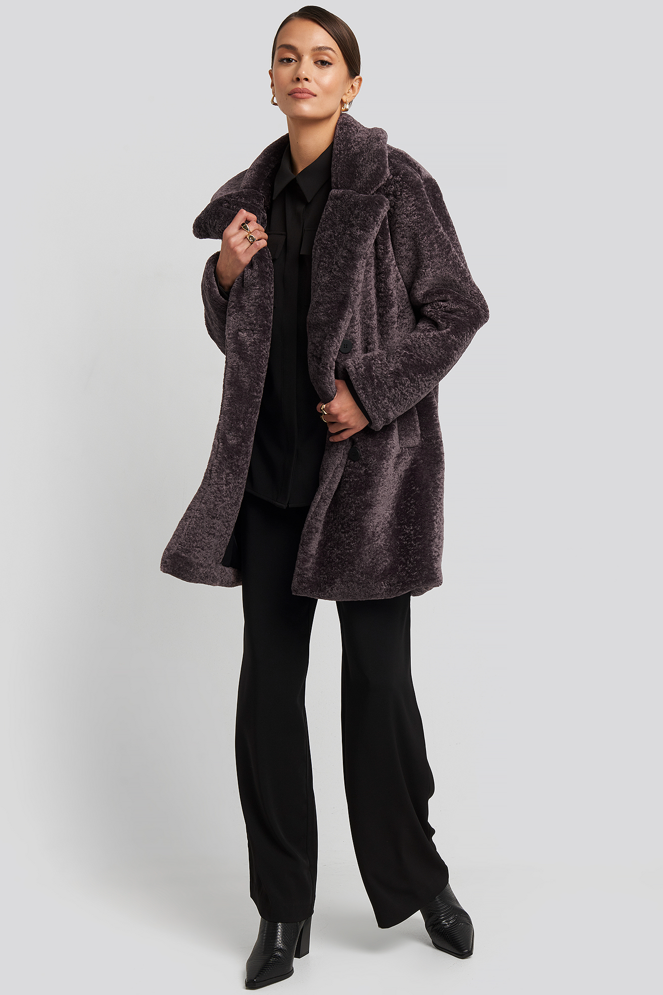 long teddy coat grey