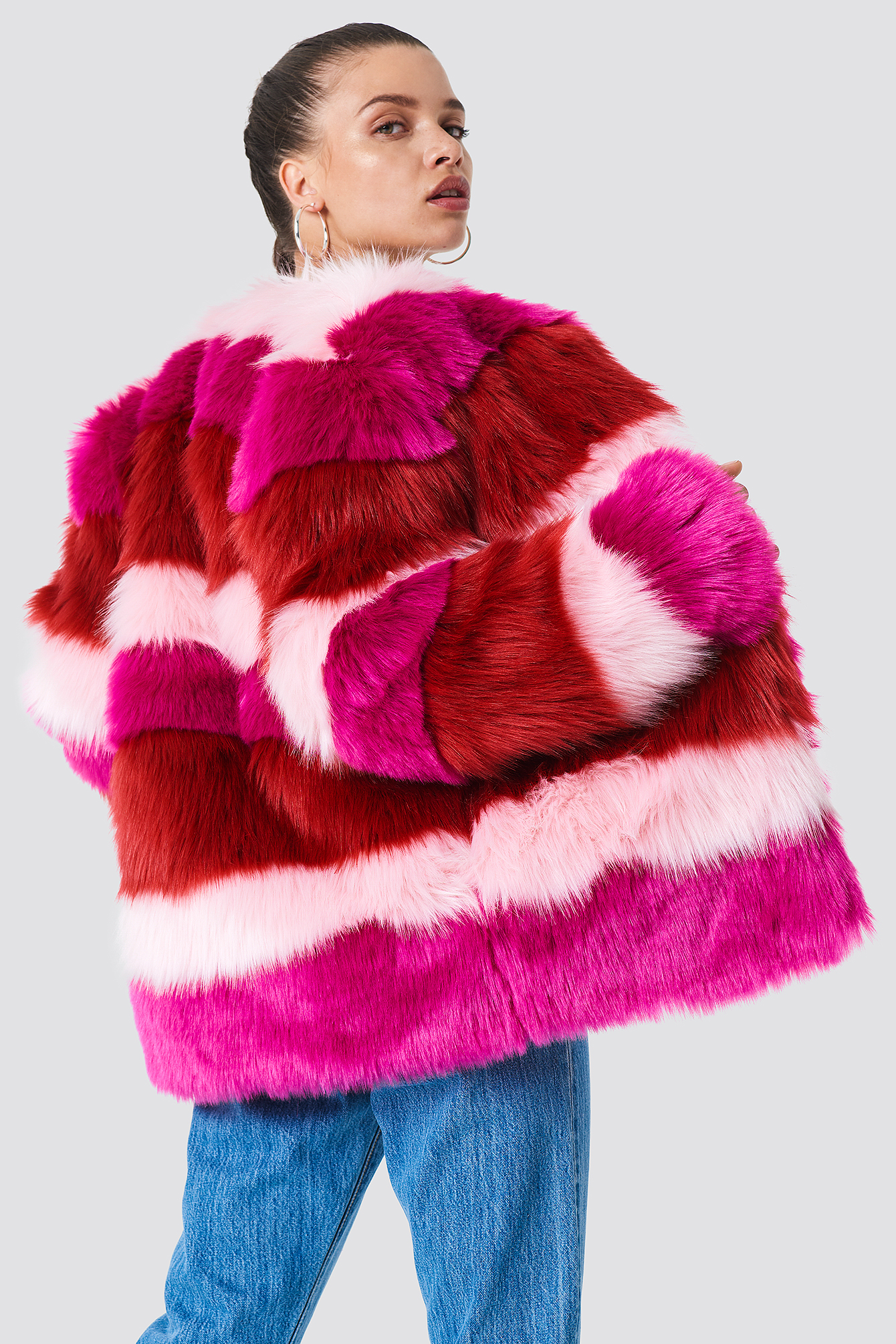 multi coloured faux fur jacket