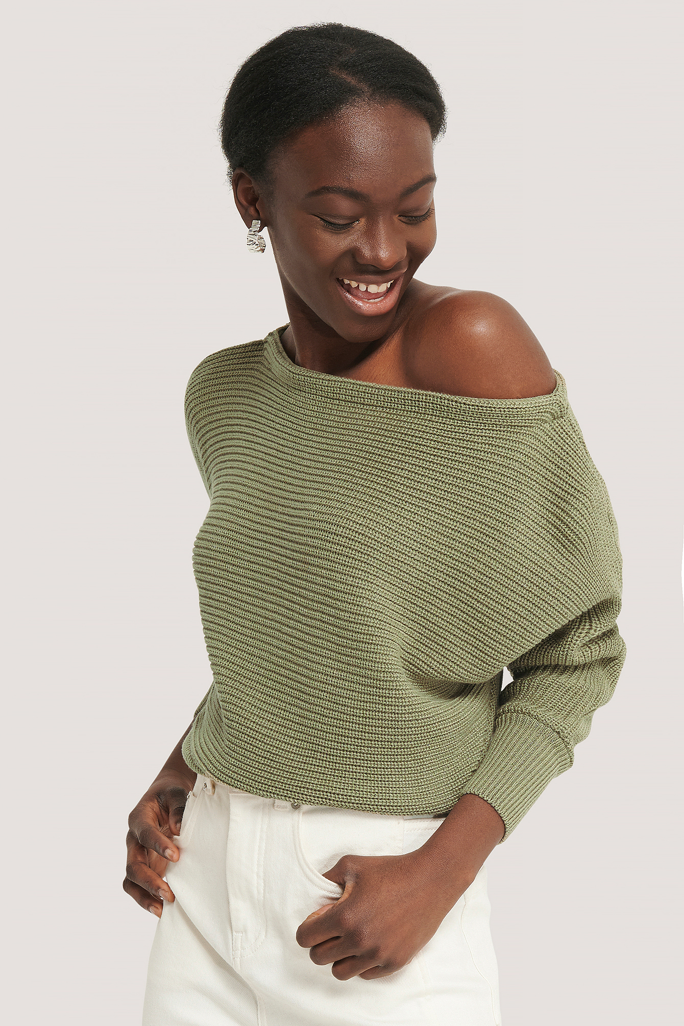 off the shoulder light sweater