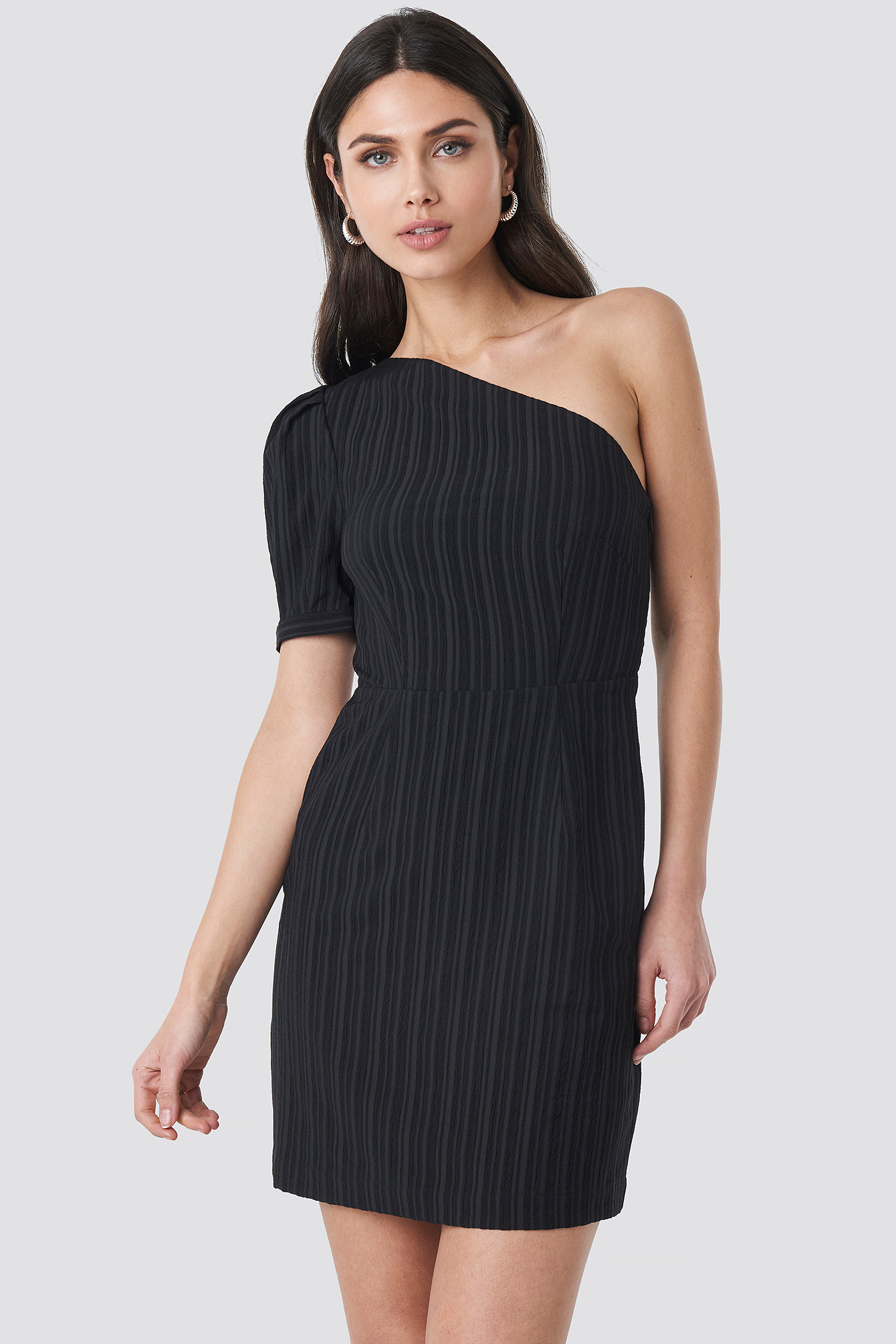One Shoulder Puff Sleeve Mini Dress Black Na Kdlounge Com One Shoulder Puff Sleeve Mini Dress Black Na Kdlounge Com