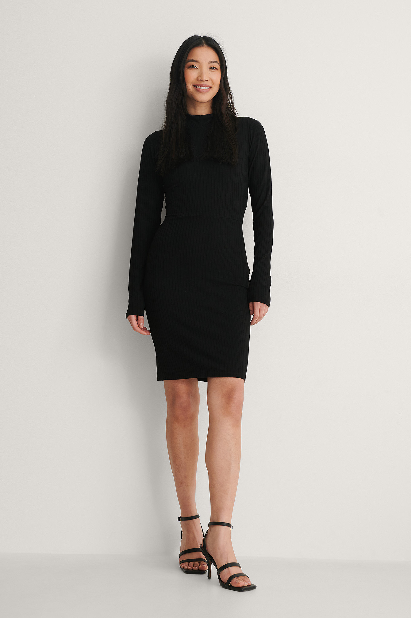 black mock neck dress