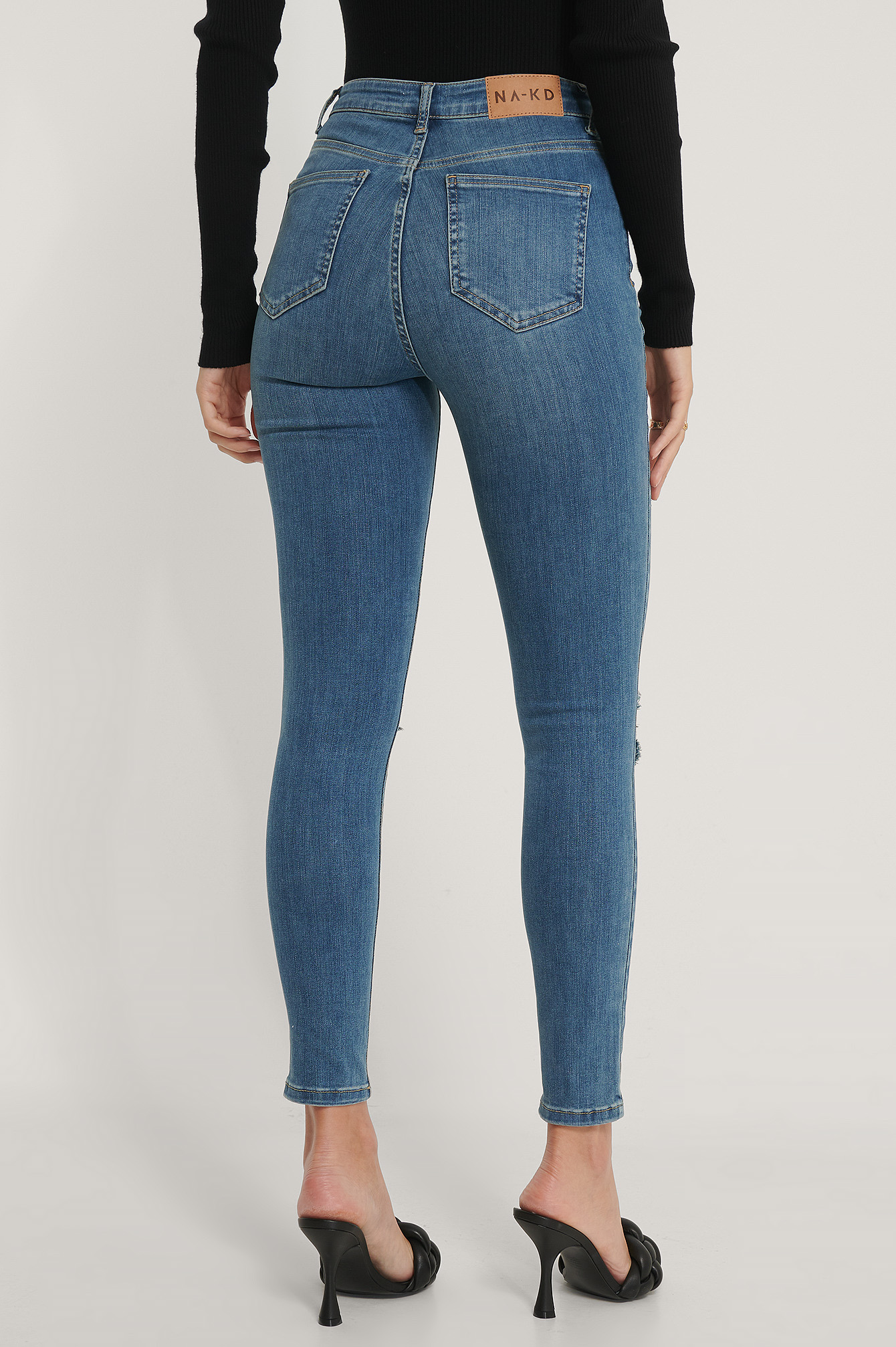 Mid Blue Organic Skinny High Waist Destroyed Jeans