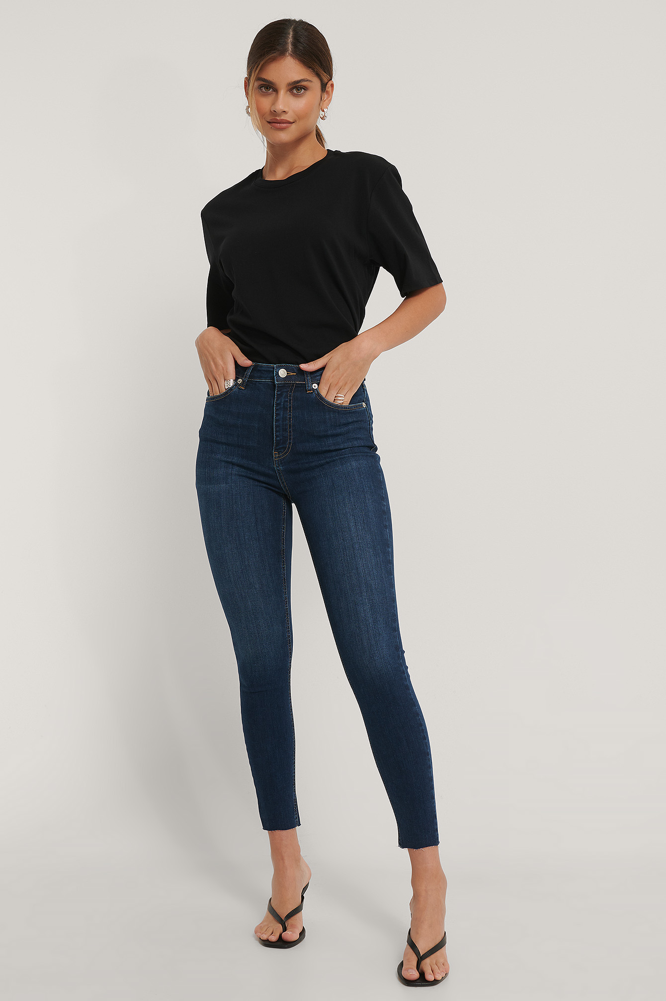 skinny high waist raw hem jeans