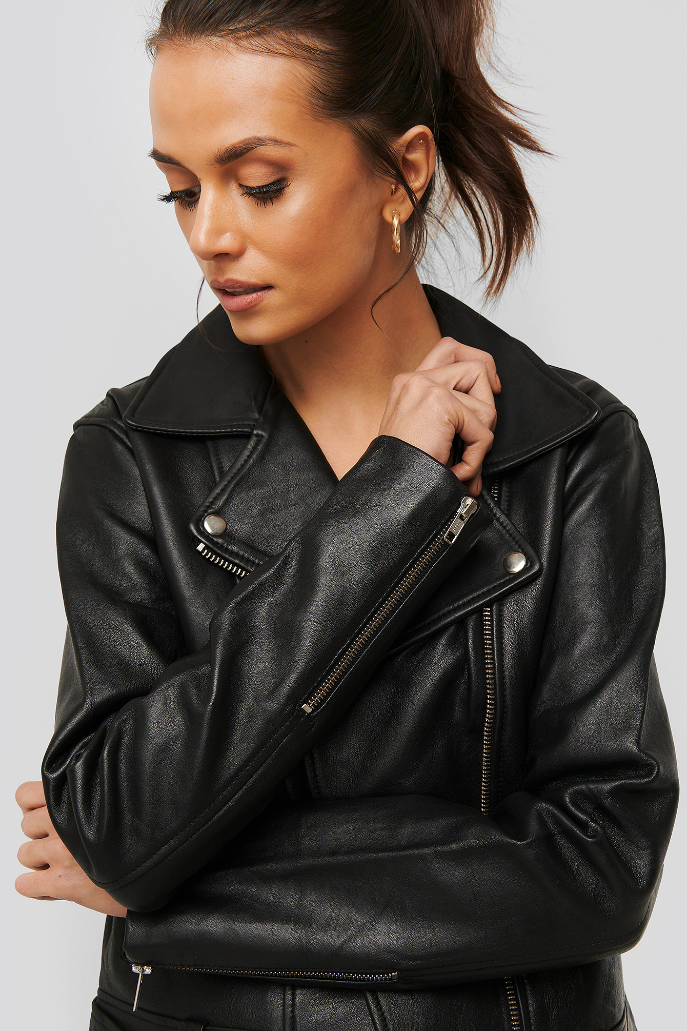 Oversized Belted Leather Jacket Black