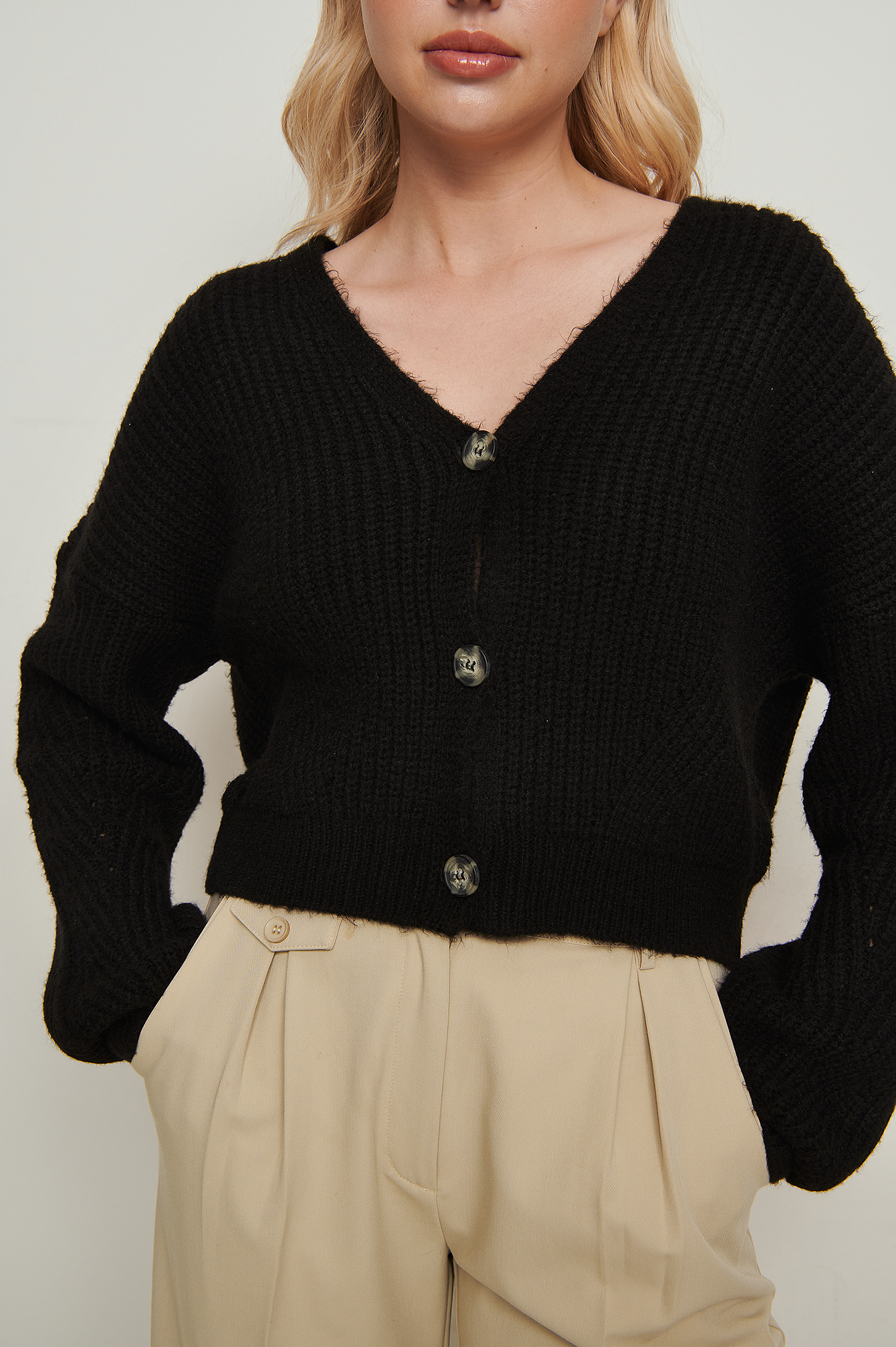 black oversized cropped cardigan