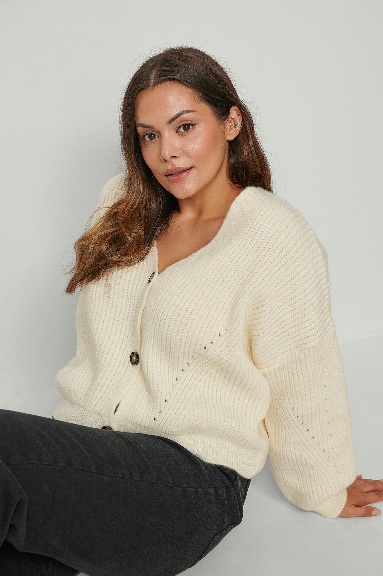 white oversized cropped cardigan