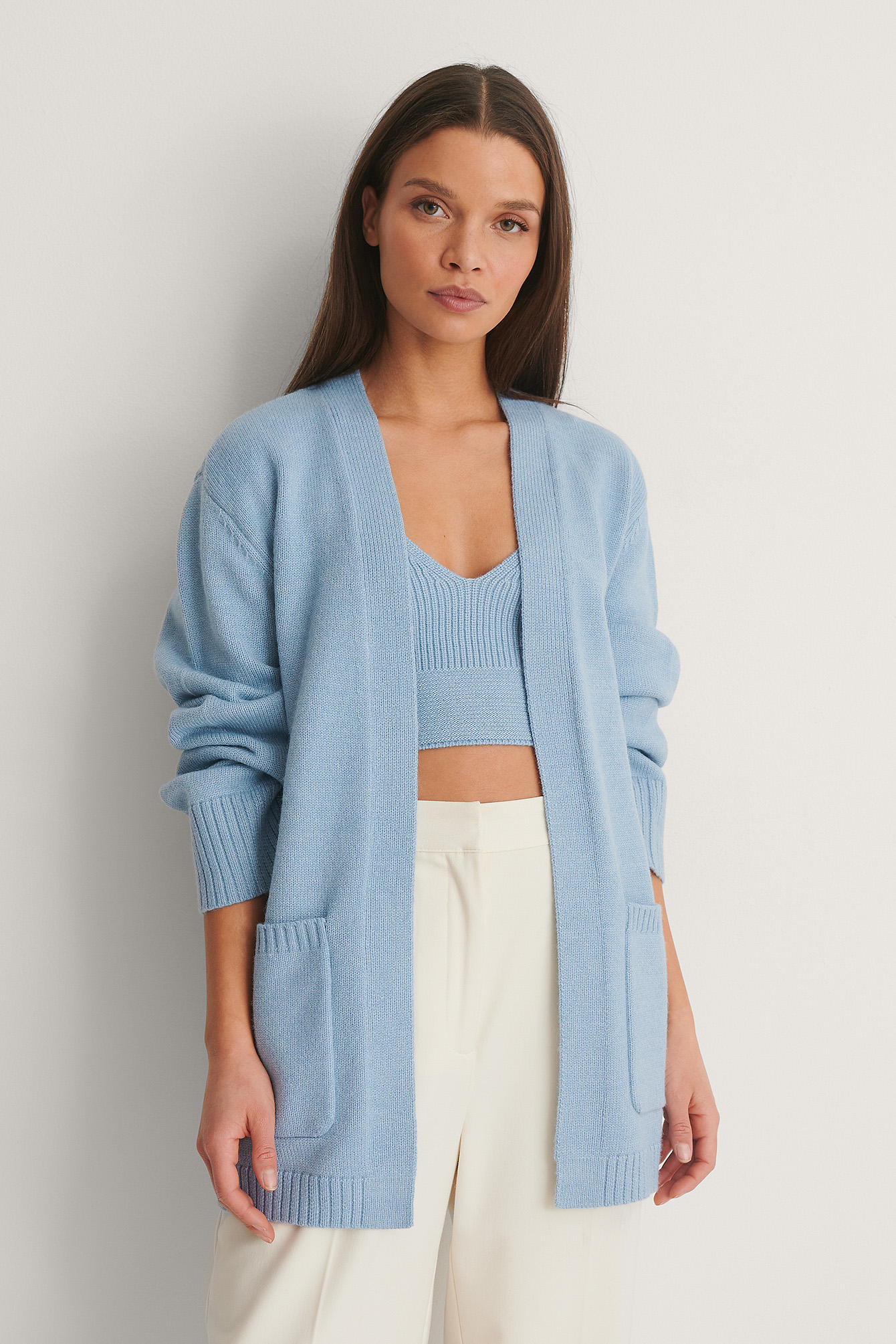 blue knitted jacket