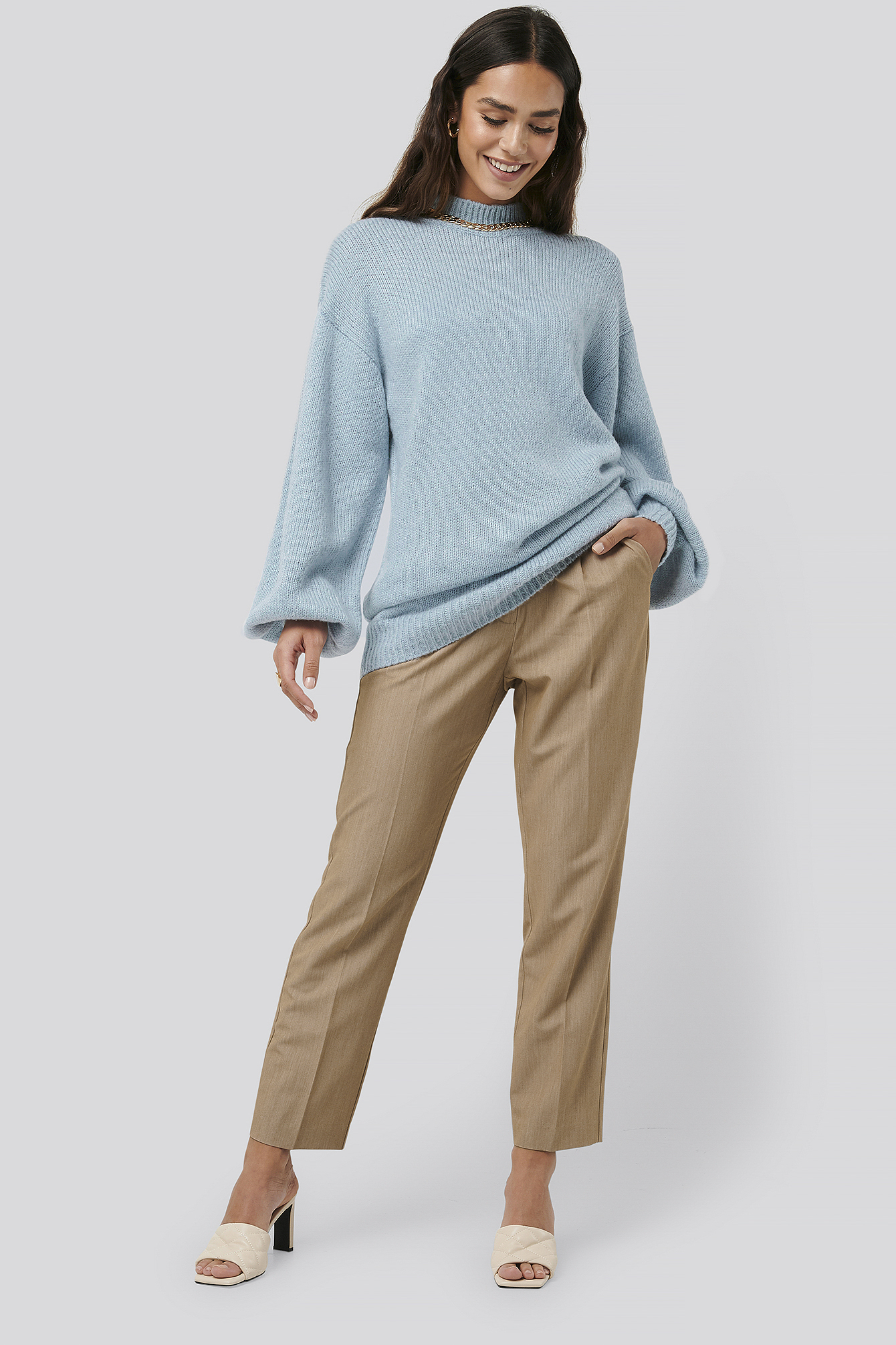 light blue long sweater