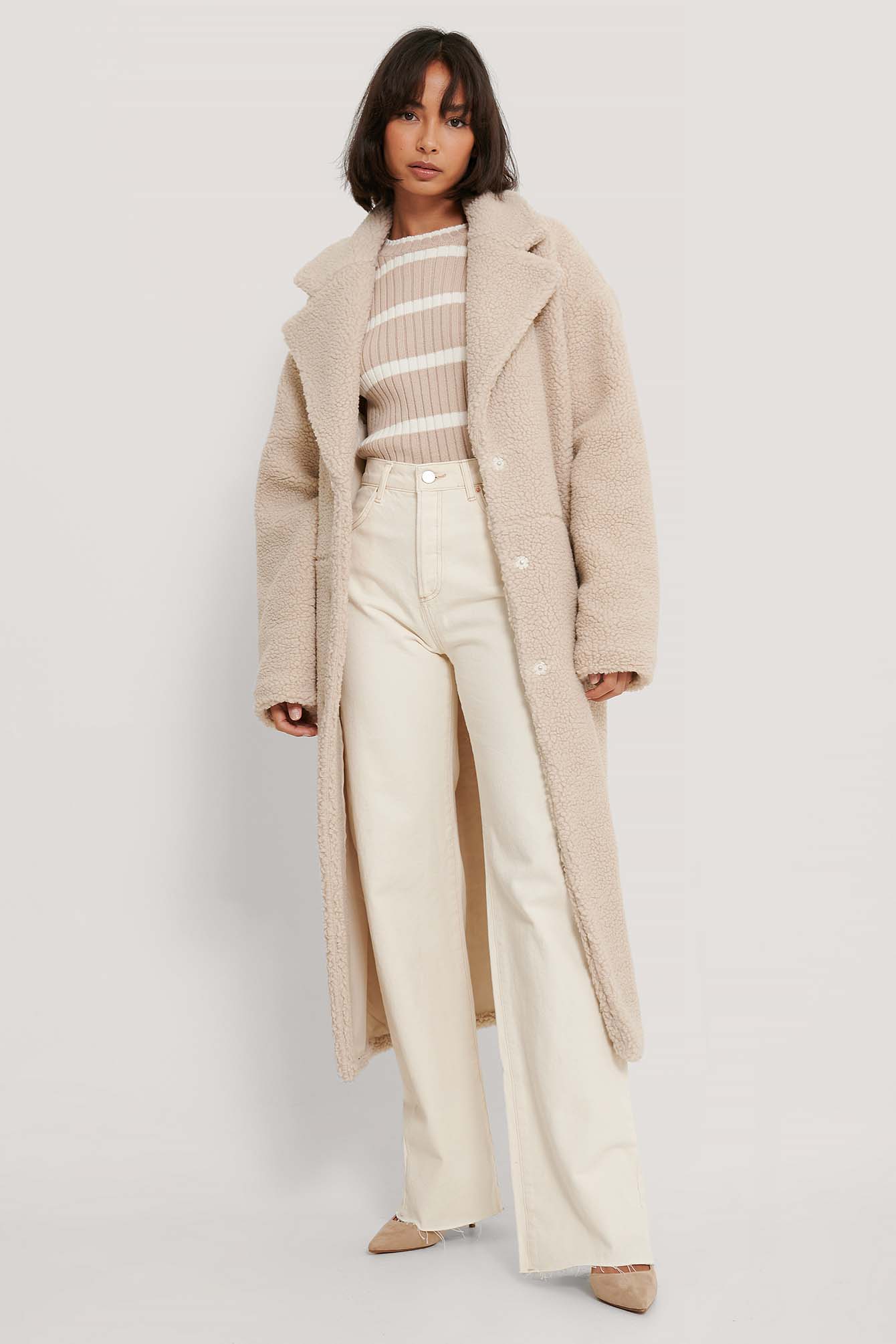 beige teddy coat