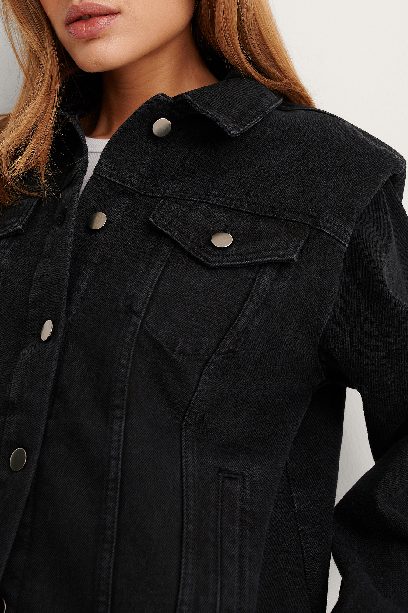Padded Shoulder Denim Jacket Black