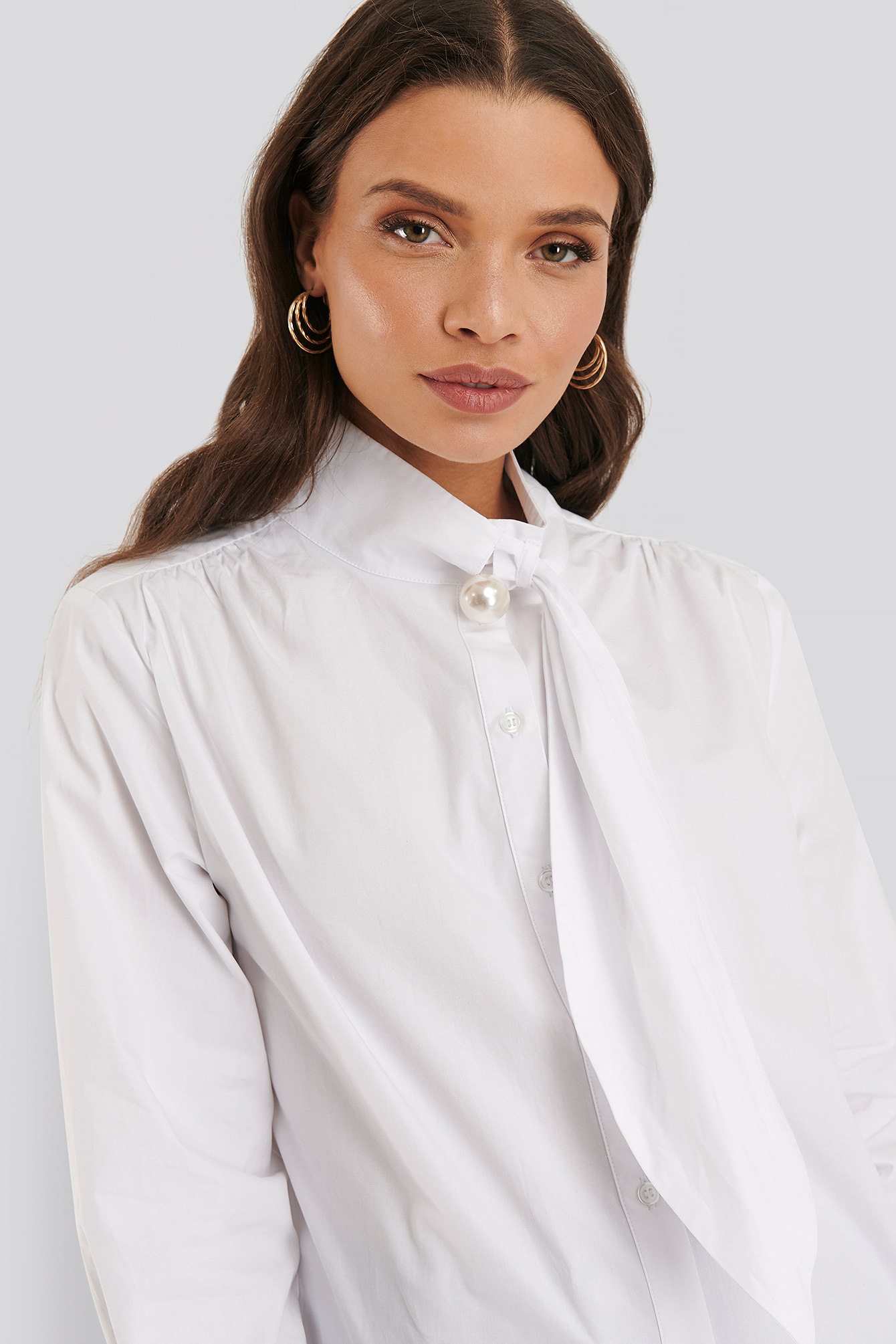 Pearl Detail Cotton Shirt White | na-kdlounge.com