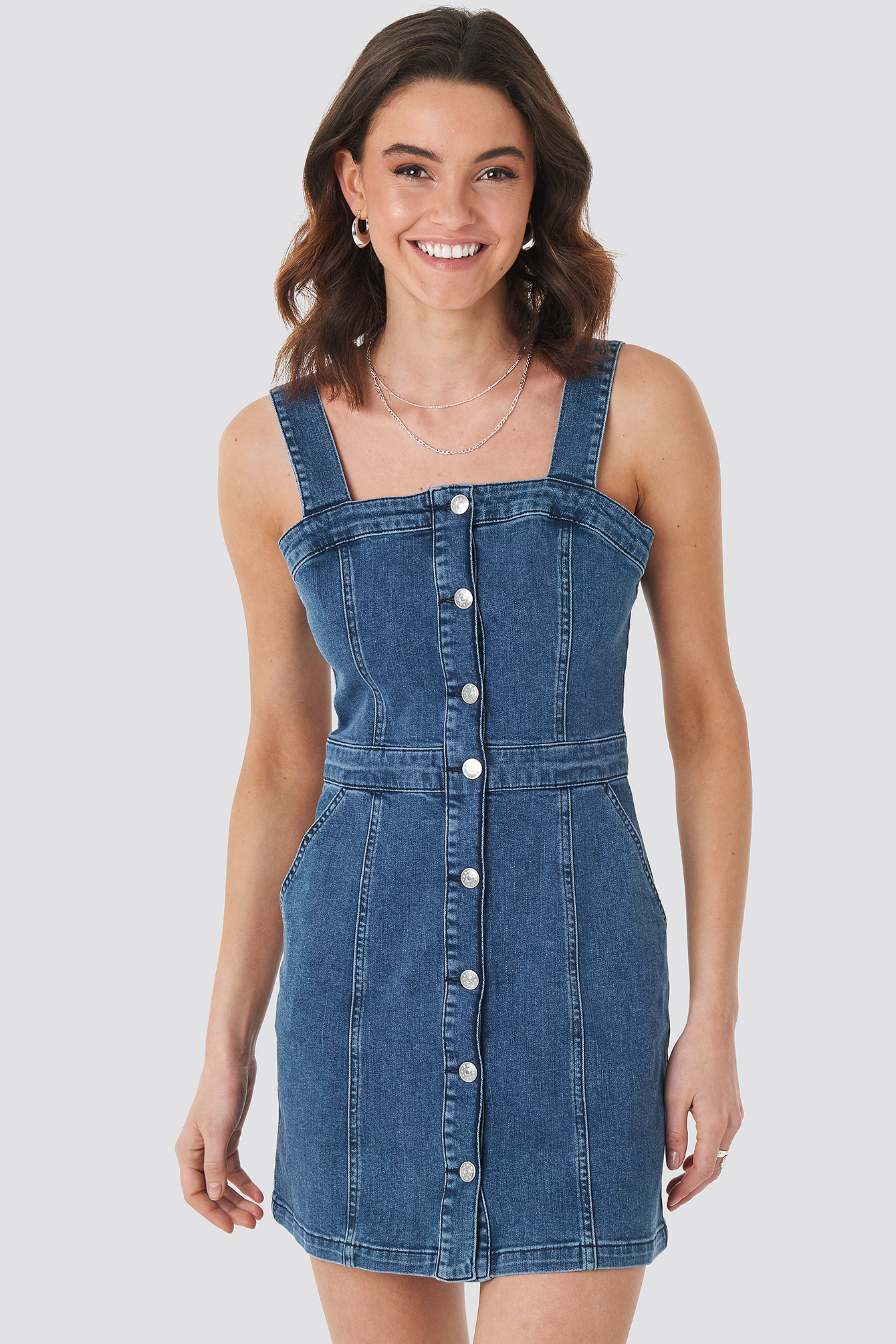 Pinafore Mini Denim Dress Blue
